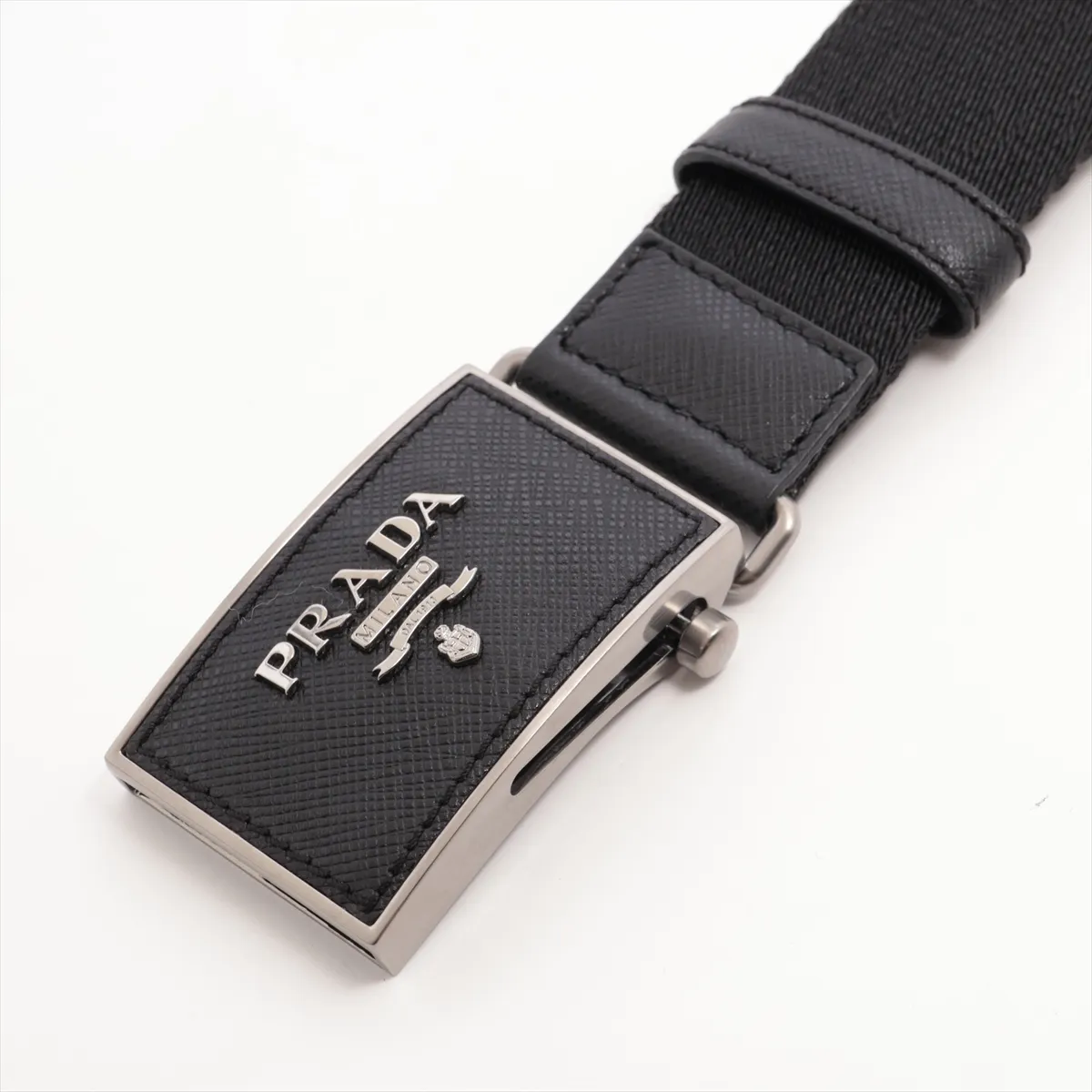 belt, nylon and leather, black, — view 2