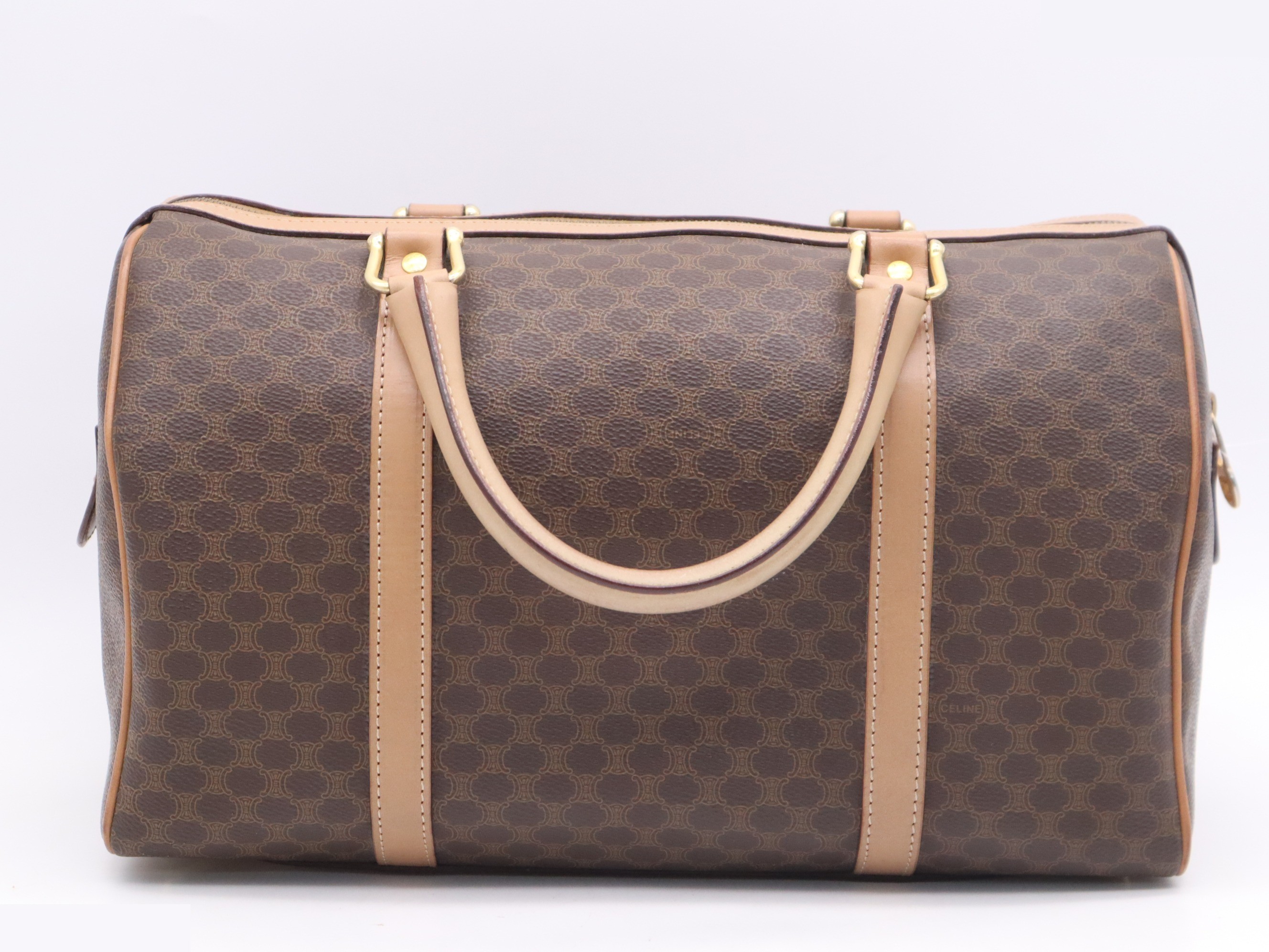 PVC/Leather Mini Boston Bag, Macadam Pattern, Beige/Brown — view 2