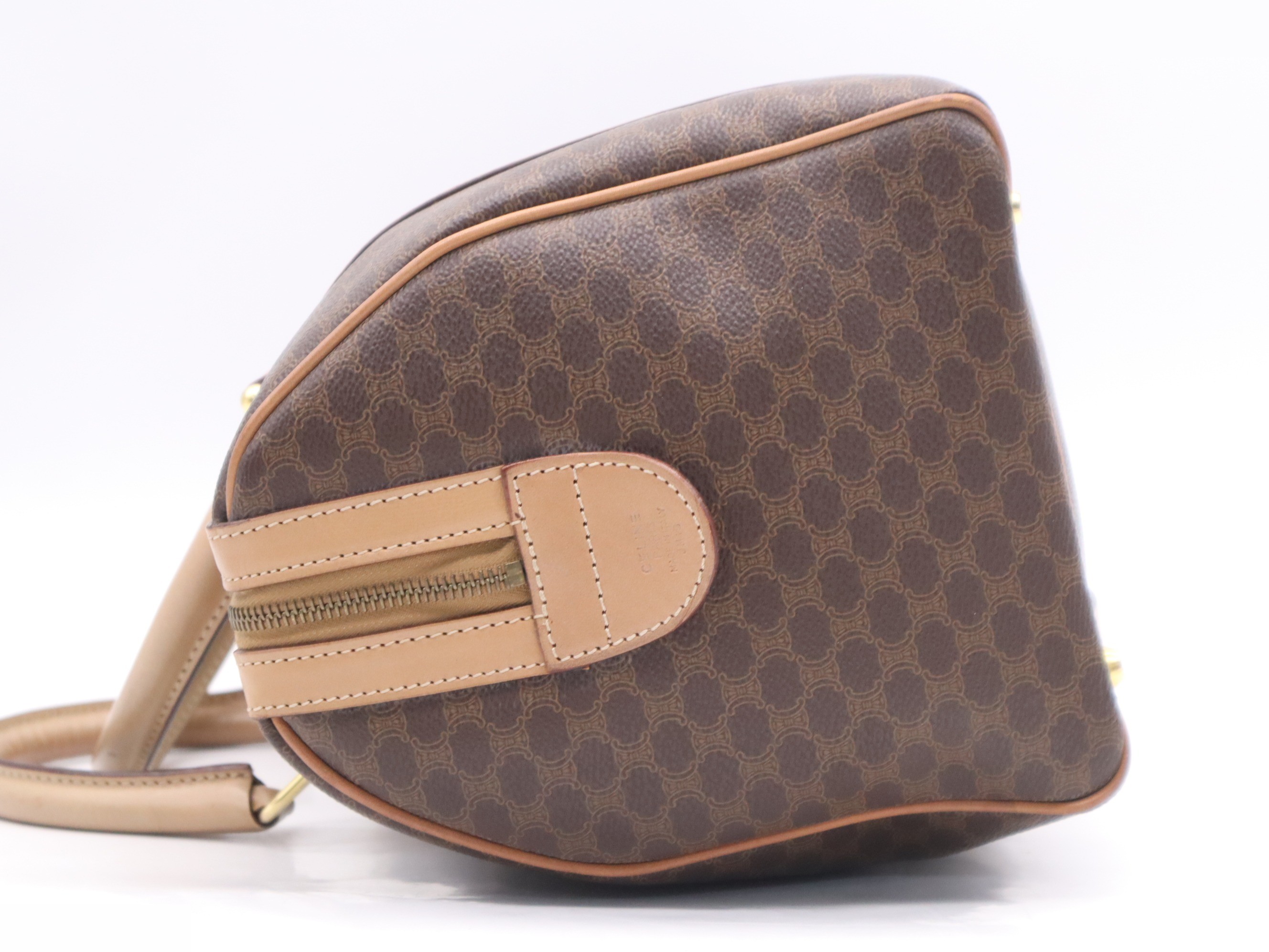 PVC/Leather Mini Boston Bag, Macadam Pattern, Beige/Brown — view 3