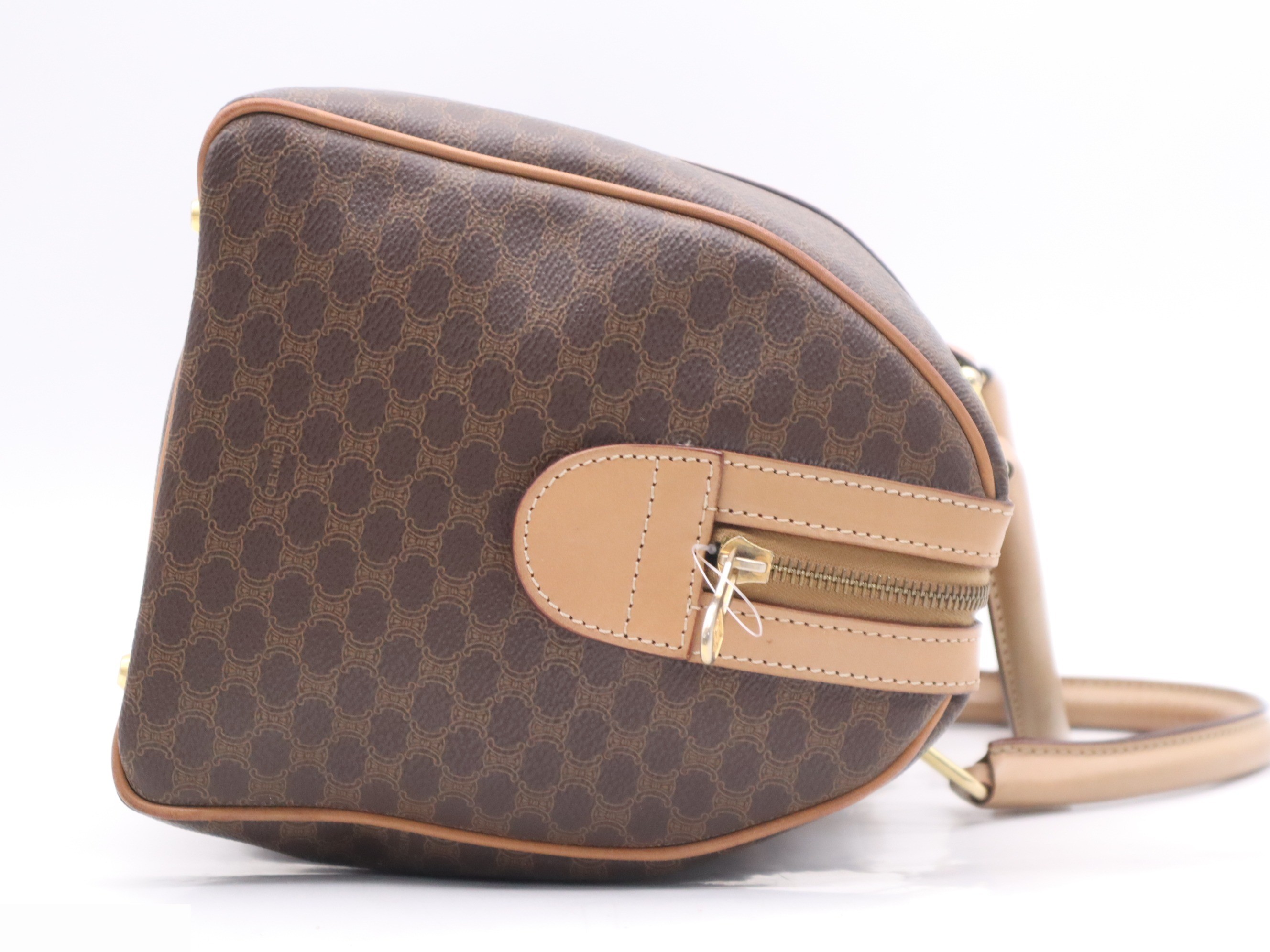 PVC/Leather Mini Boston Bag, Macadam Pattern, Beige/Brown — view 5