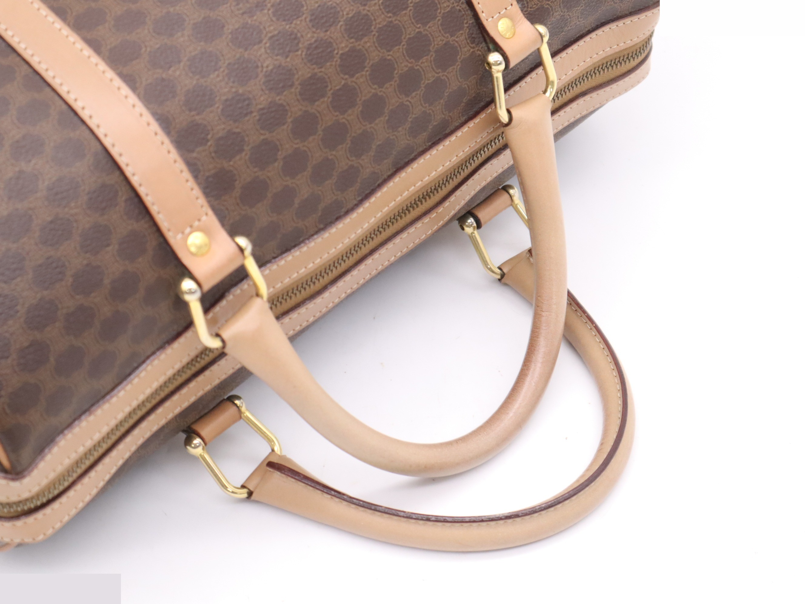 PVC/Leather Mini Boston Bag, Macadam Pattern, Beige/Brown — view 6