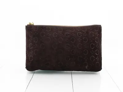 Embossed suede pouch