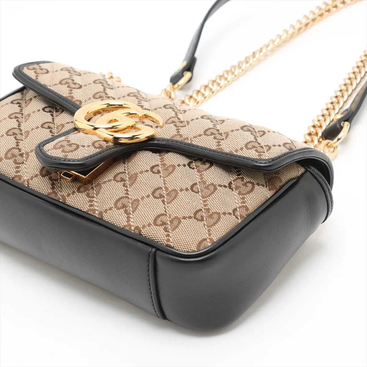 GG Canvas GG Marmont Canvas x Leather Chain Shoulder Bag Beige x Black 446744 — view 3