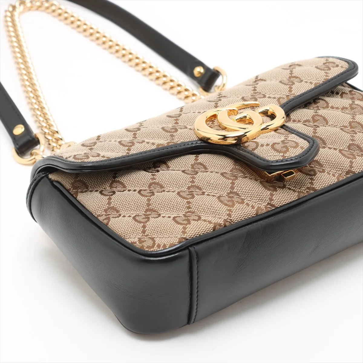 GG Canvas GG Marmont Canvas x Leather Chain Shoulder Bag Beige x Black 446744 — view 4