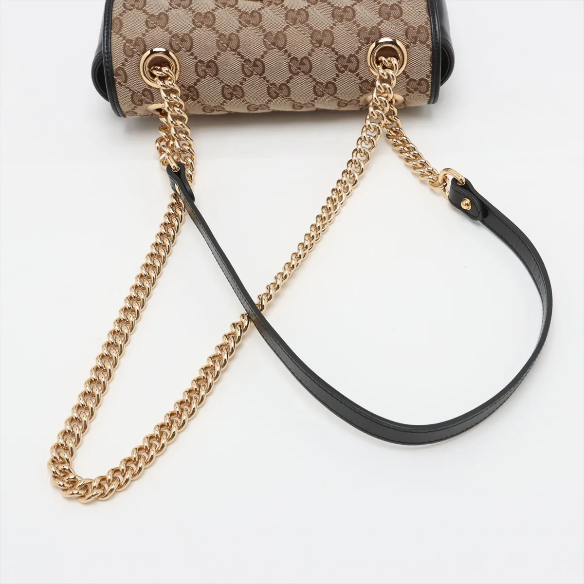 GG Canvas GG Marmont Canvas x Leather Chain Shoulder Bag Beige x Black 446744 — view 5