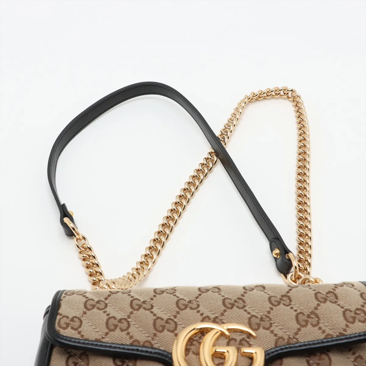 GG Canvas GG Marmont Canvas x Leather Chain Shoulder Bag Beige x Black 446744 — view 6