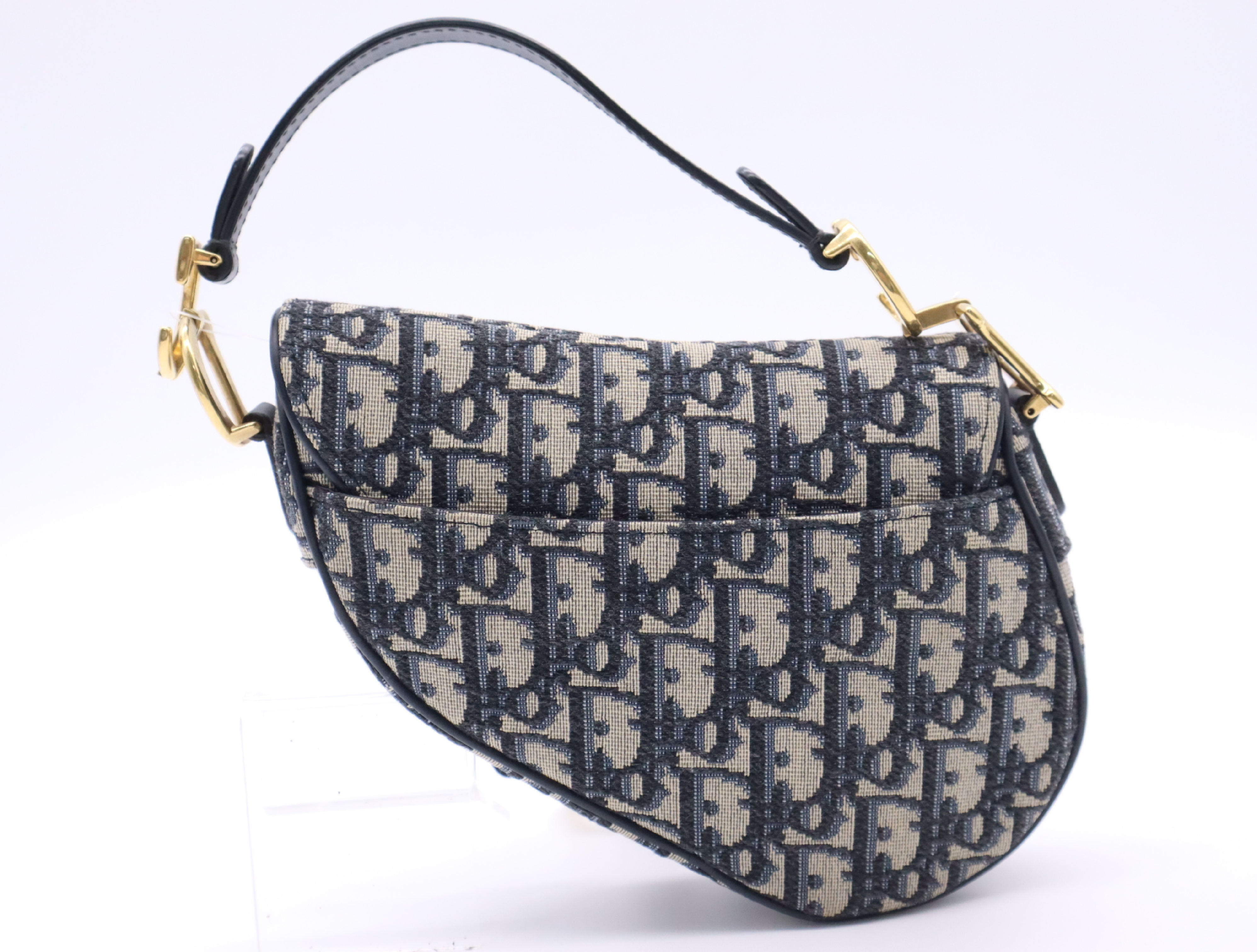 Canvas x Leather Oblique Saddle Bag Handbag Navy Handbag — view 2
