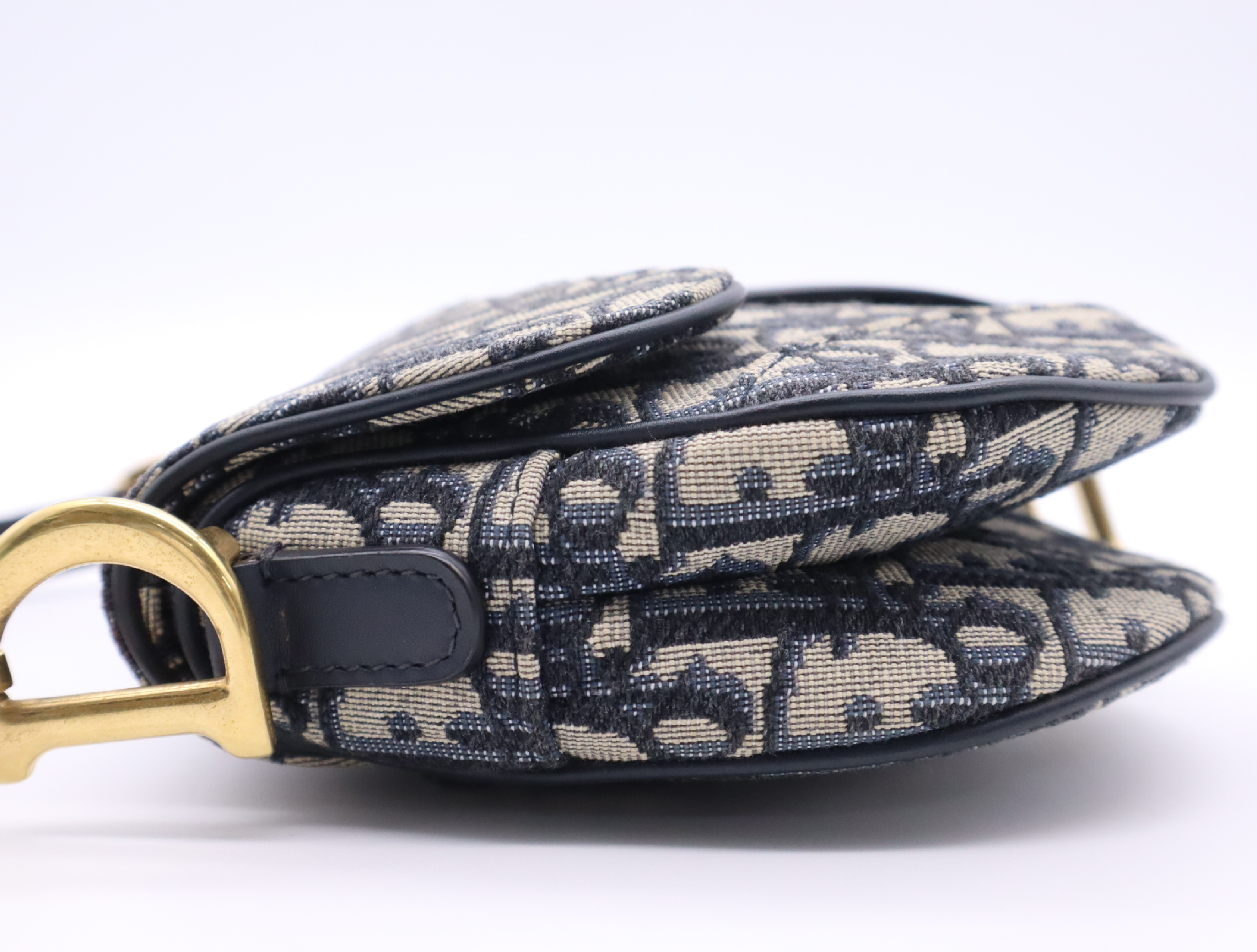 Canvas x Leather Oblique Saddle Bag Handbag Navy Handbag — view 3