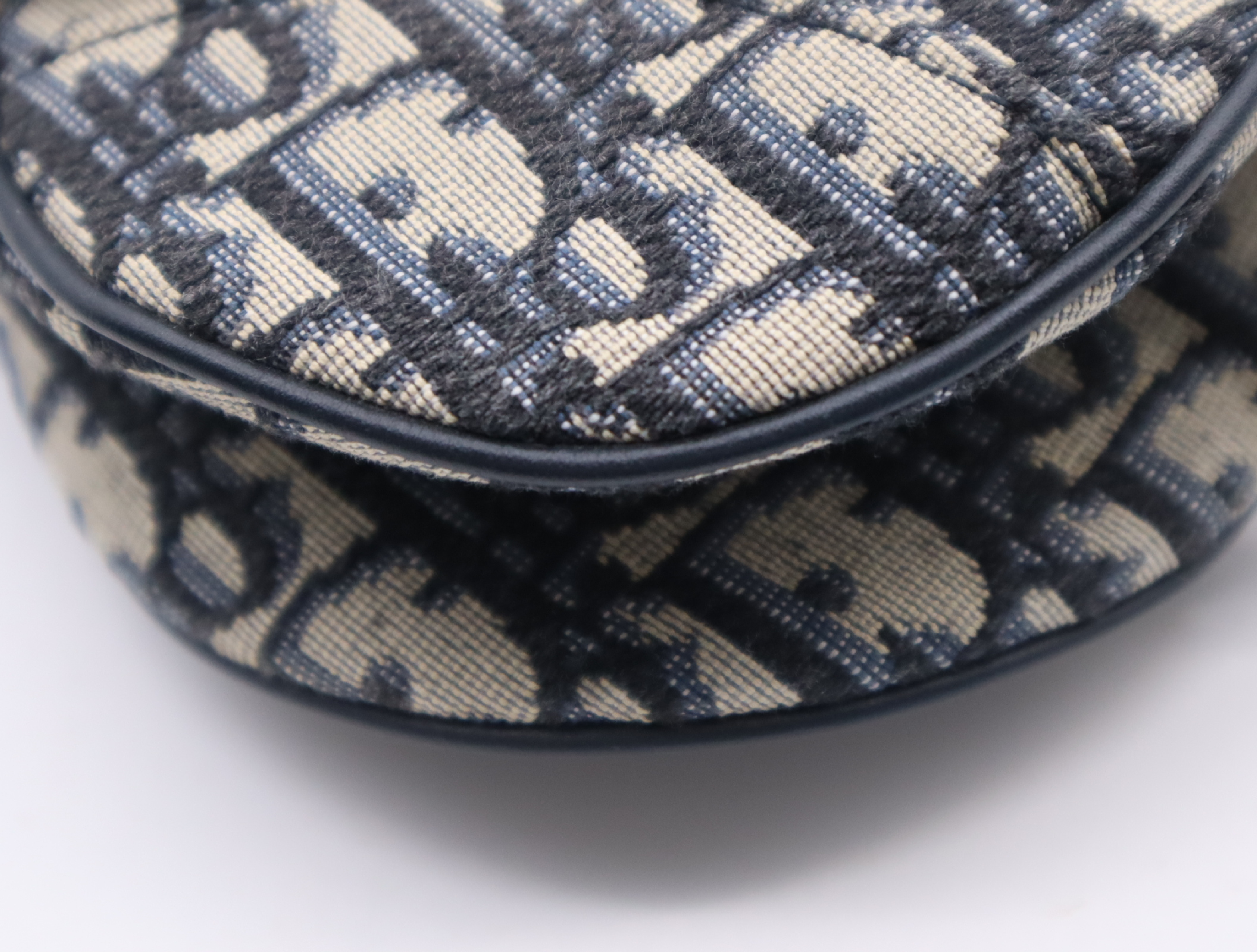 Canvas x Leather Oblique Saddle Bag Handbag Navy Handbag — view 6