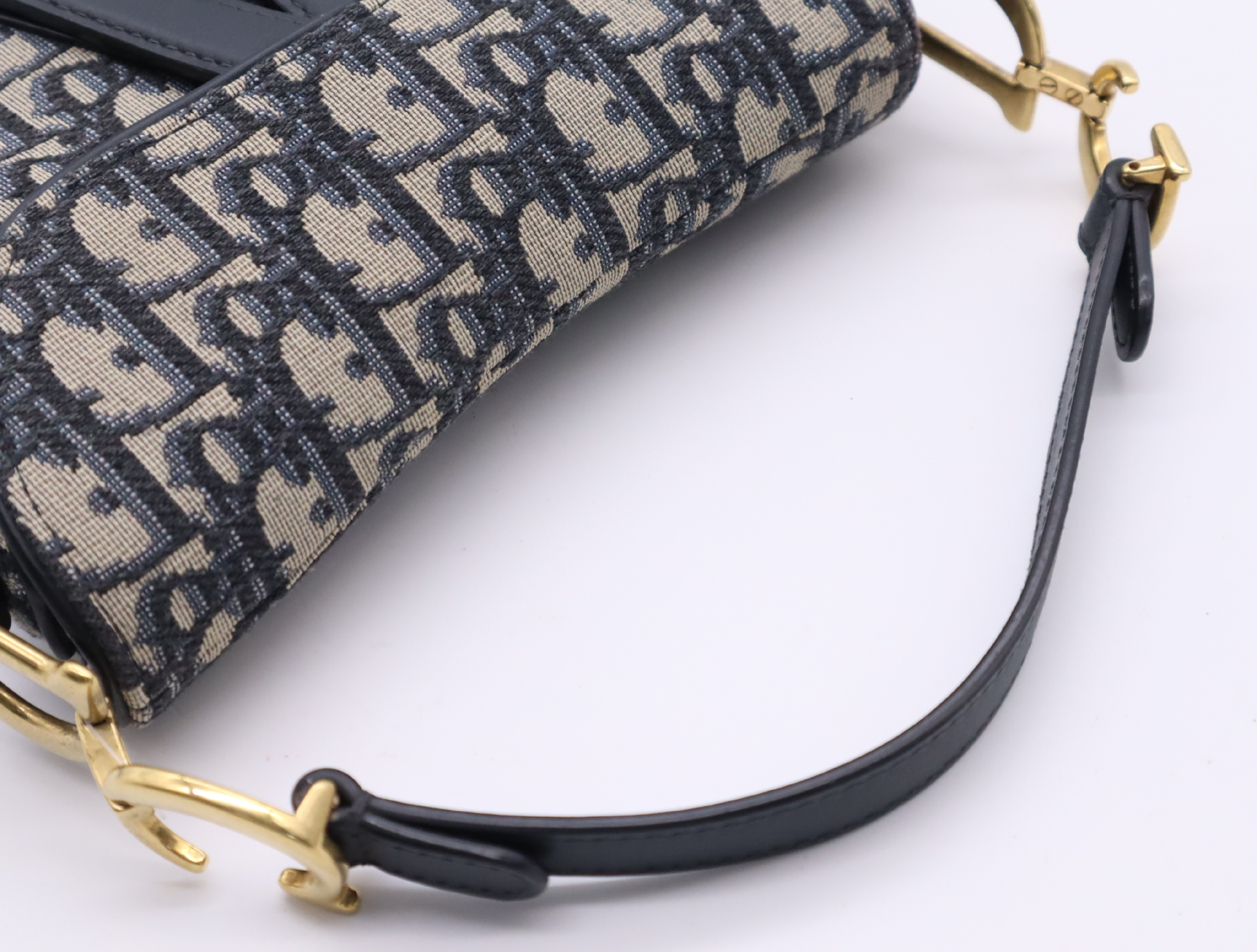 Canvas x Leather Oblique Saddle Bag Handbag Navy Handbag — view 10