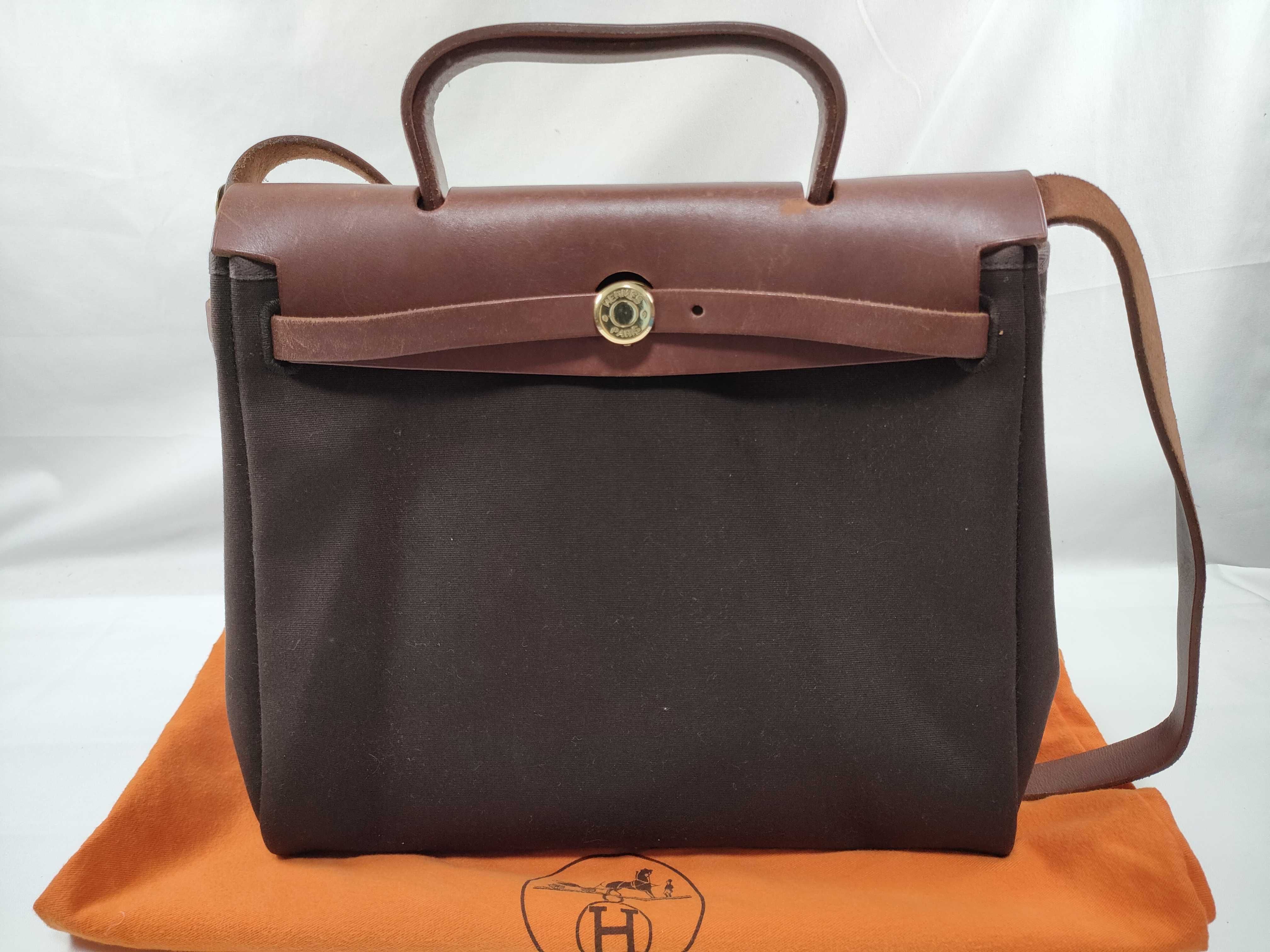 Herbag Ad PM Toile Officier x Vache Hunter Brown Gold Hardware F: 2002 Handbag