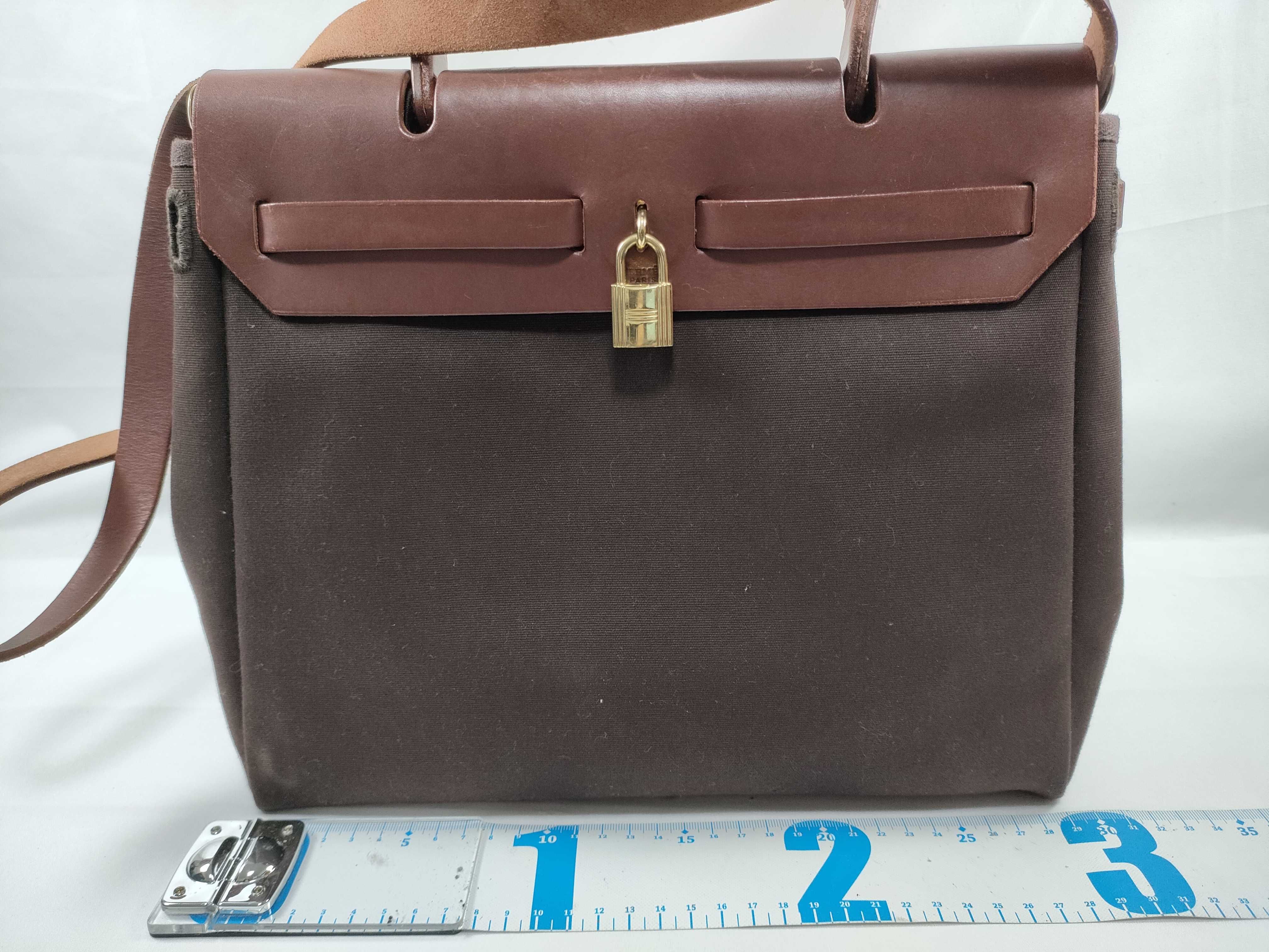 Herbag Ad PM Toile Officier x Vache Hunter Brown Gold Hardware F: 2002 Handbag — view 2