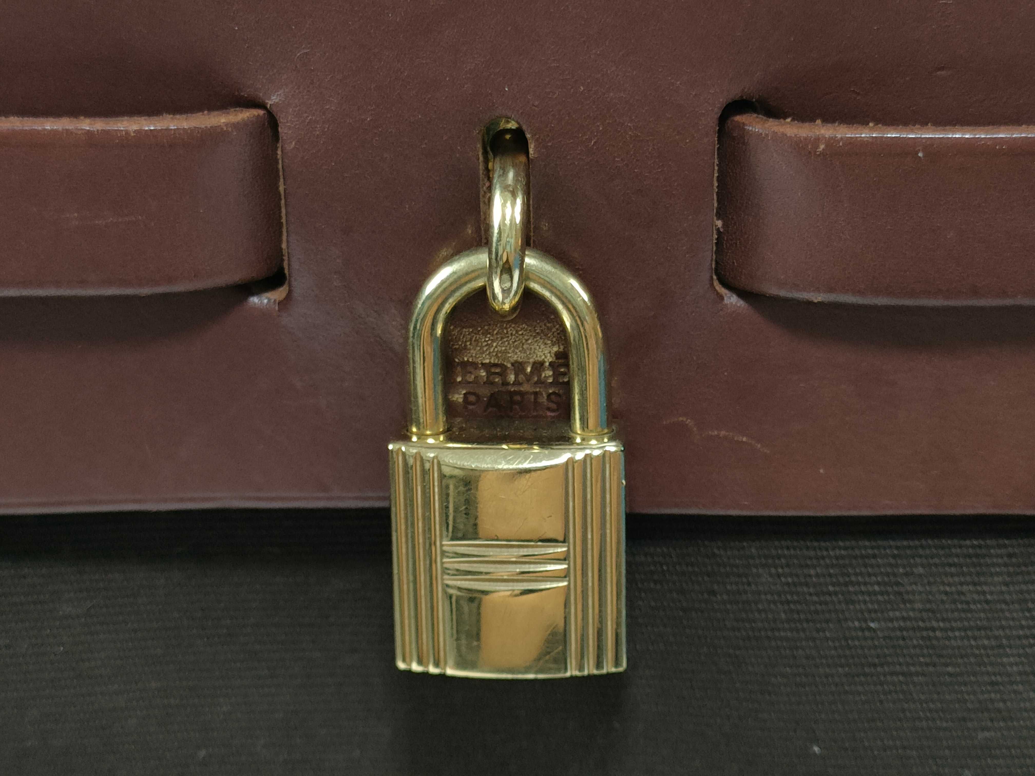 Herbag Ad PM Toile Officier x Vache Hunter Brown Gold Hardware F: 2002 Handbag — view 3