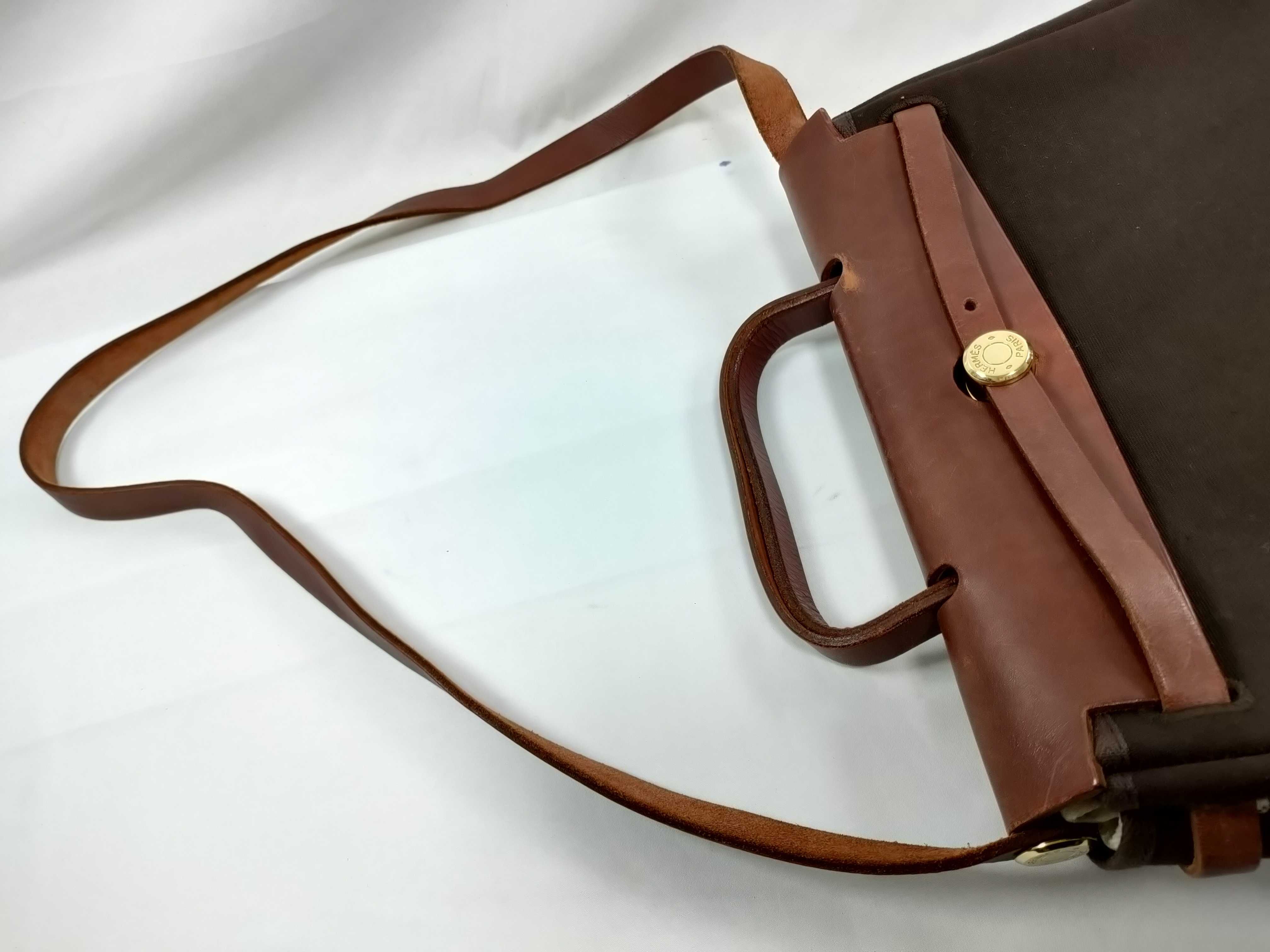 Herbag Ad PM Toile Officier x Vache Hunter Brown Gold Hardware F: 2002 Handbag — view 4
