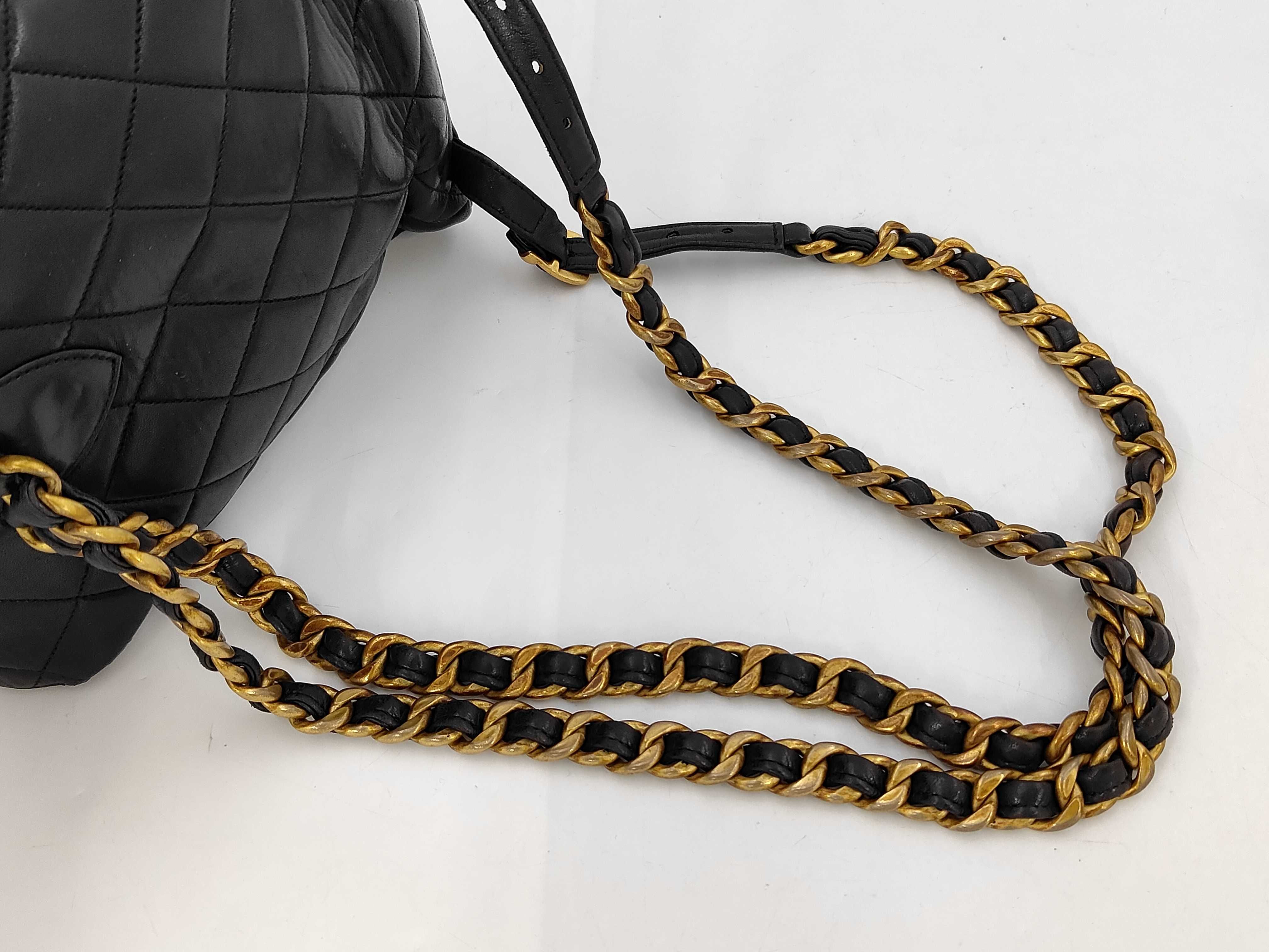 Matelassé Turnlock Backpack, Black with Gold Hardware, Series 3, Chain — view 5