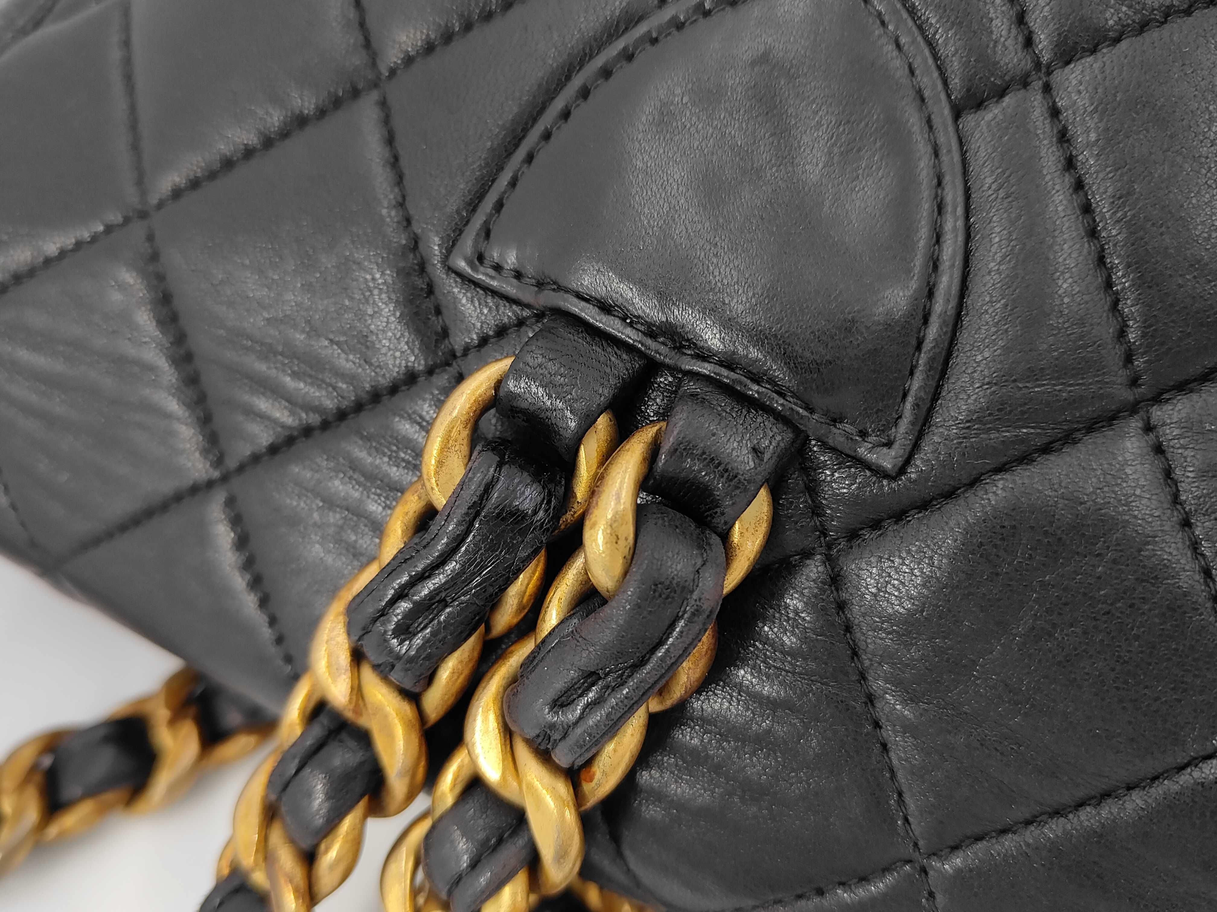 Matelassé Turnlock Backpack, Black with Gold Hardware, Series 3, Chain — view 7