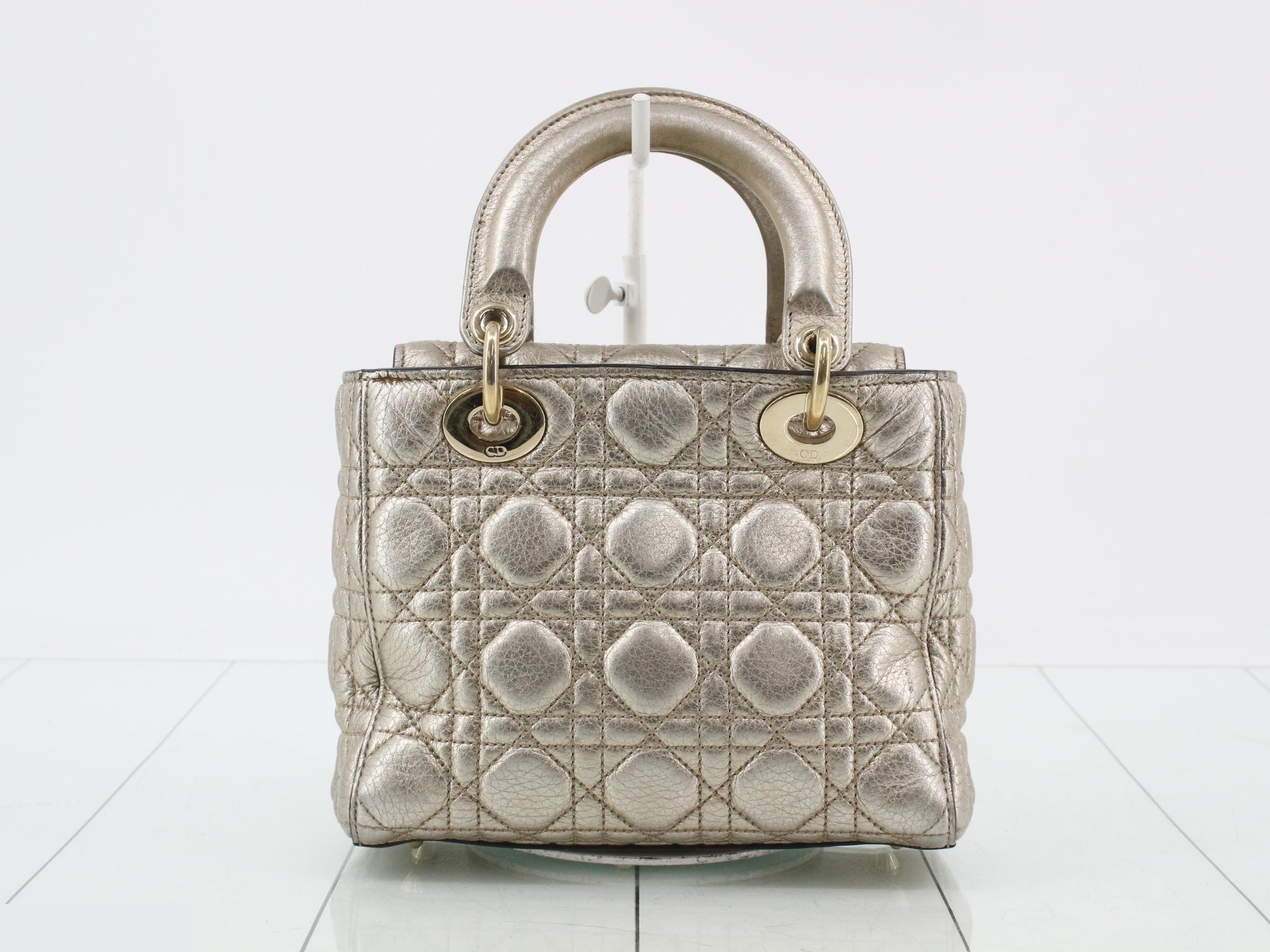Lady Dior Cannage Leather 2-Way Handbag, Gold Color — view 2
