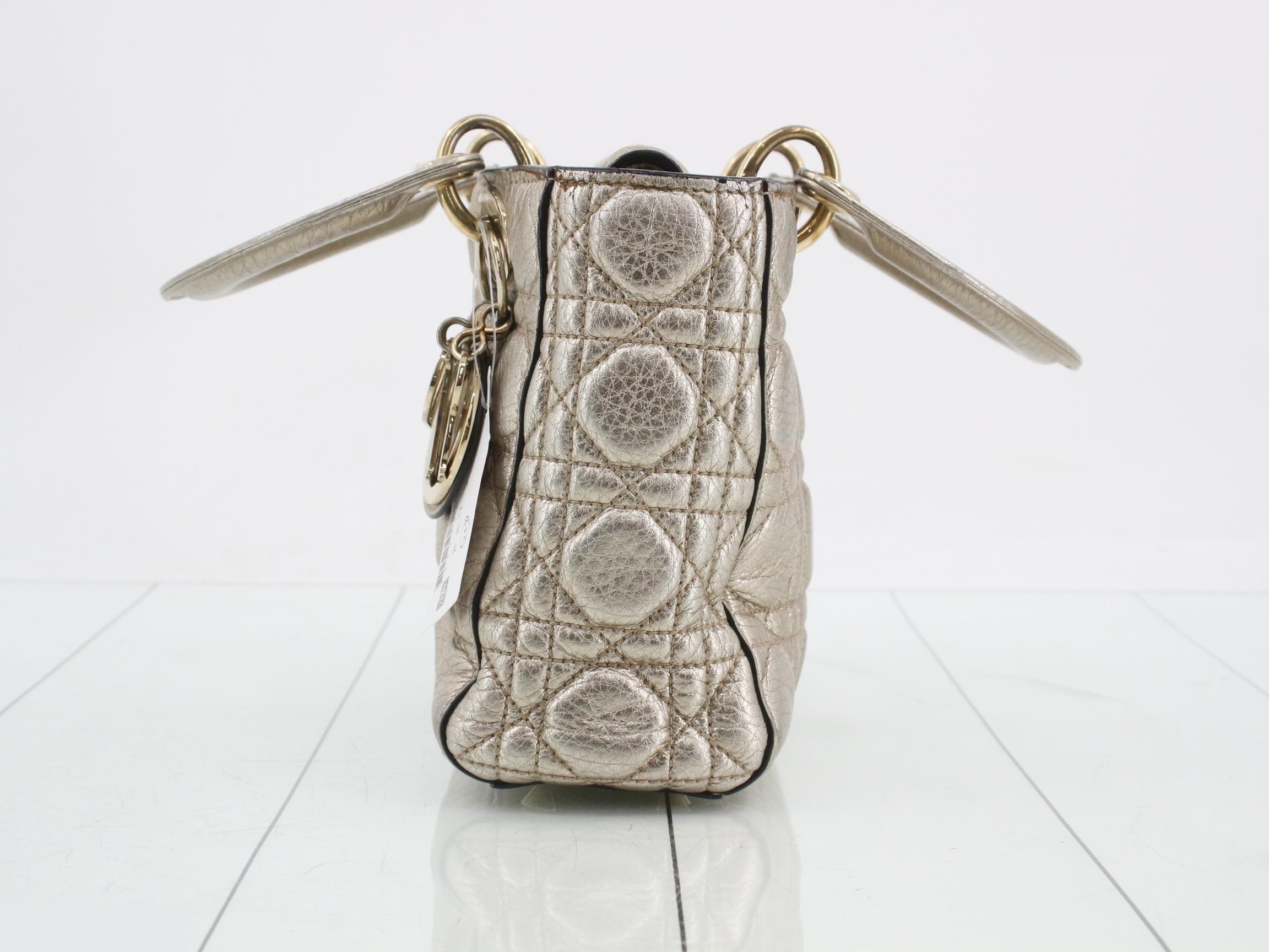 Lady Dior Cannage Leather 2-Way Handbag, Gold Color — view 3