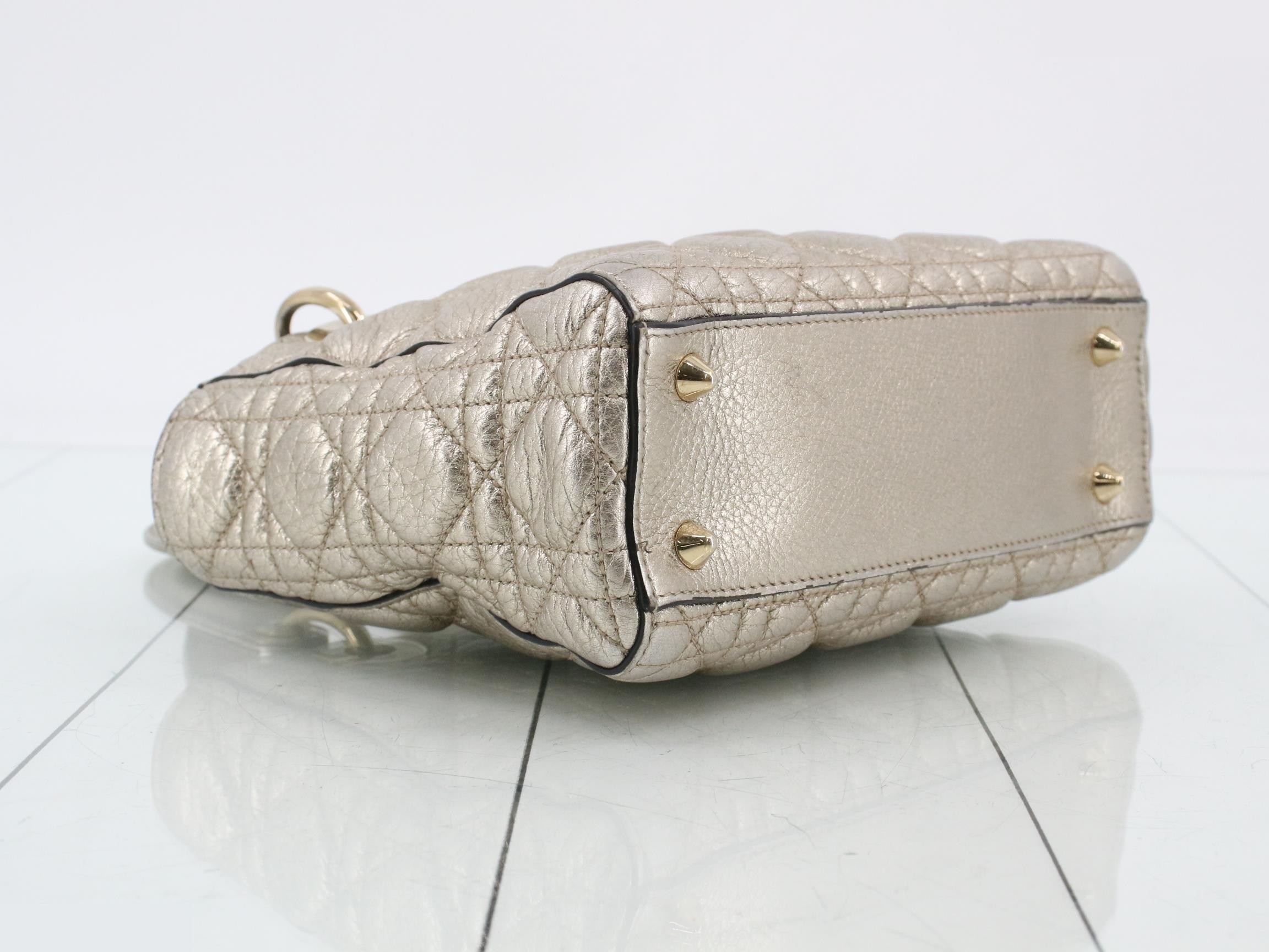 Lady Dior Cannage Leather 2-Way Handbag, Gold Color — view 5