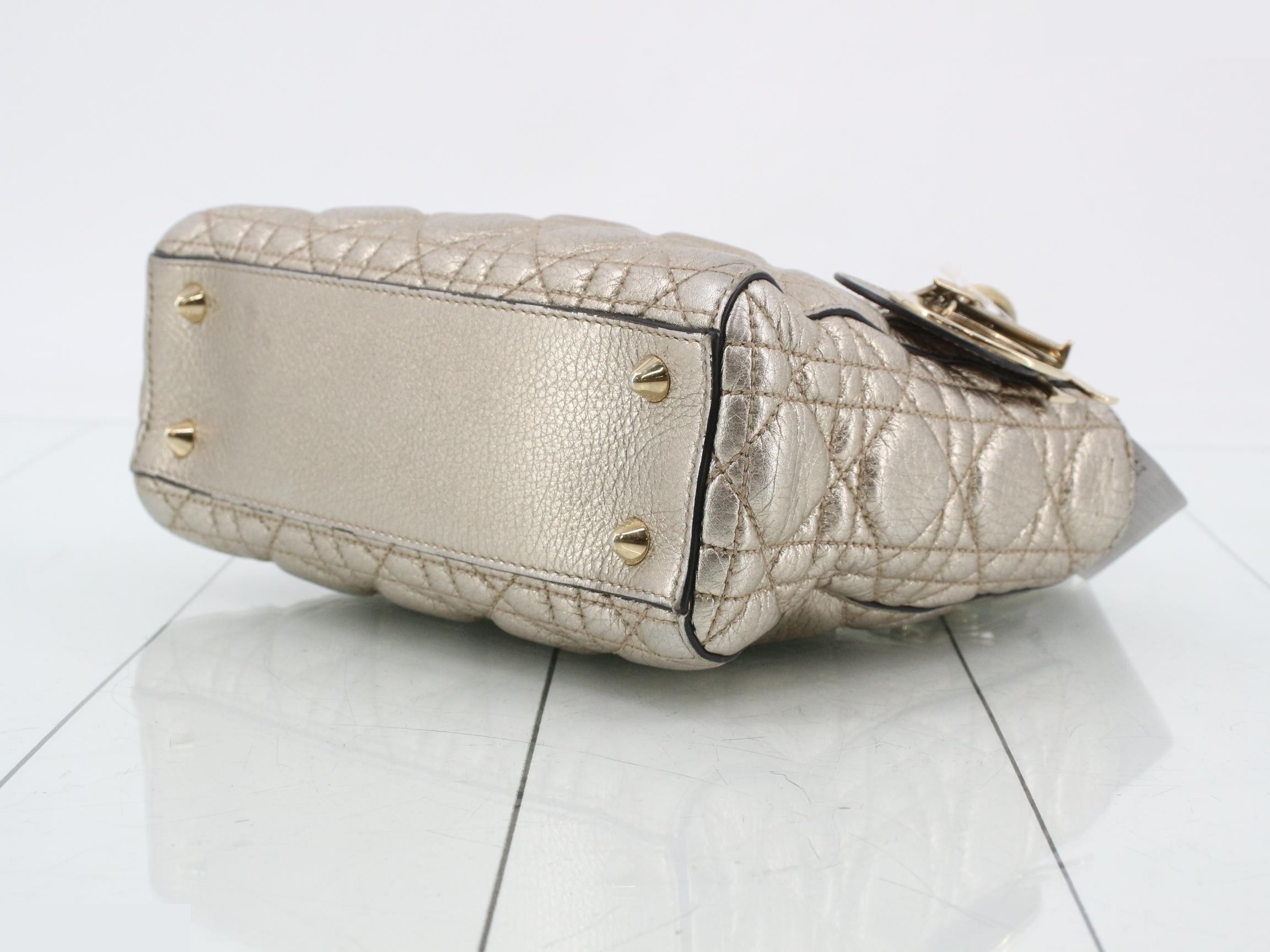 Lady Dior Cannage Leather 2-Way Handbag, Gold Color — view 6