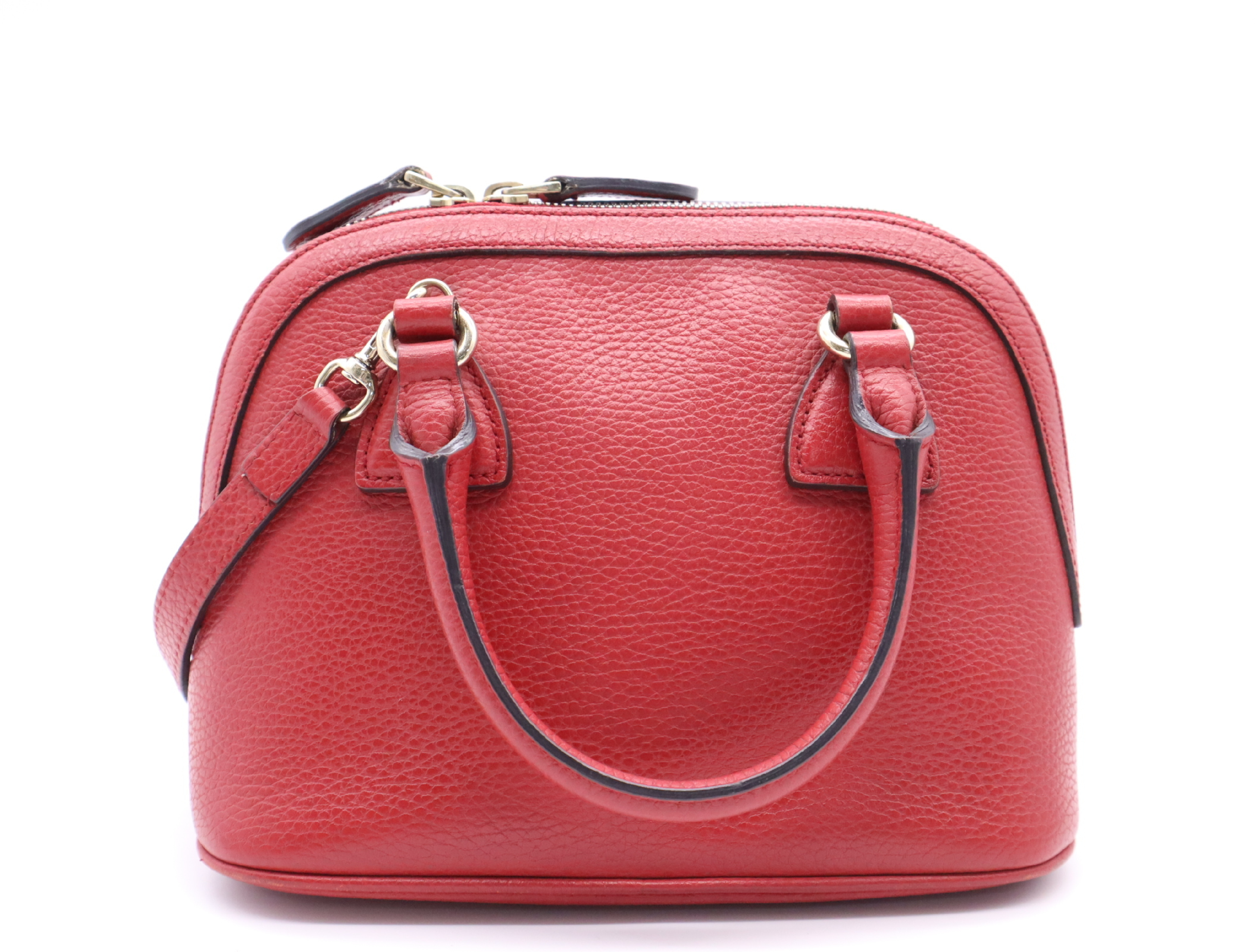 449661 Leather 2-Way Handbag, Red, with Shoulder Strap — view 2