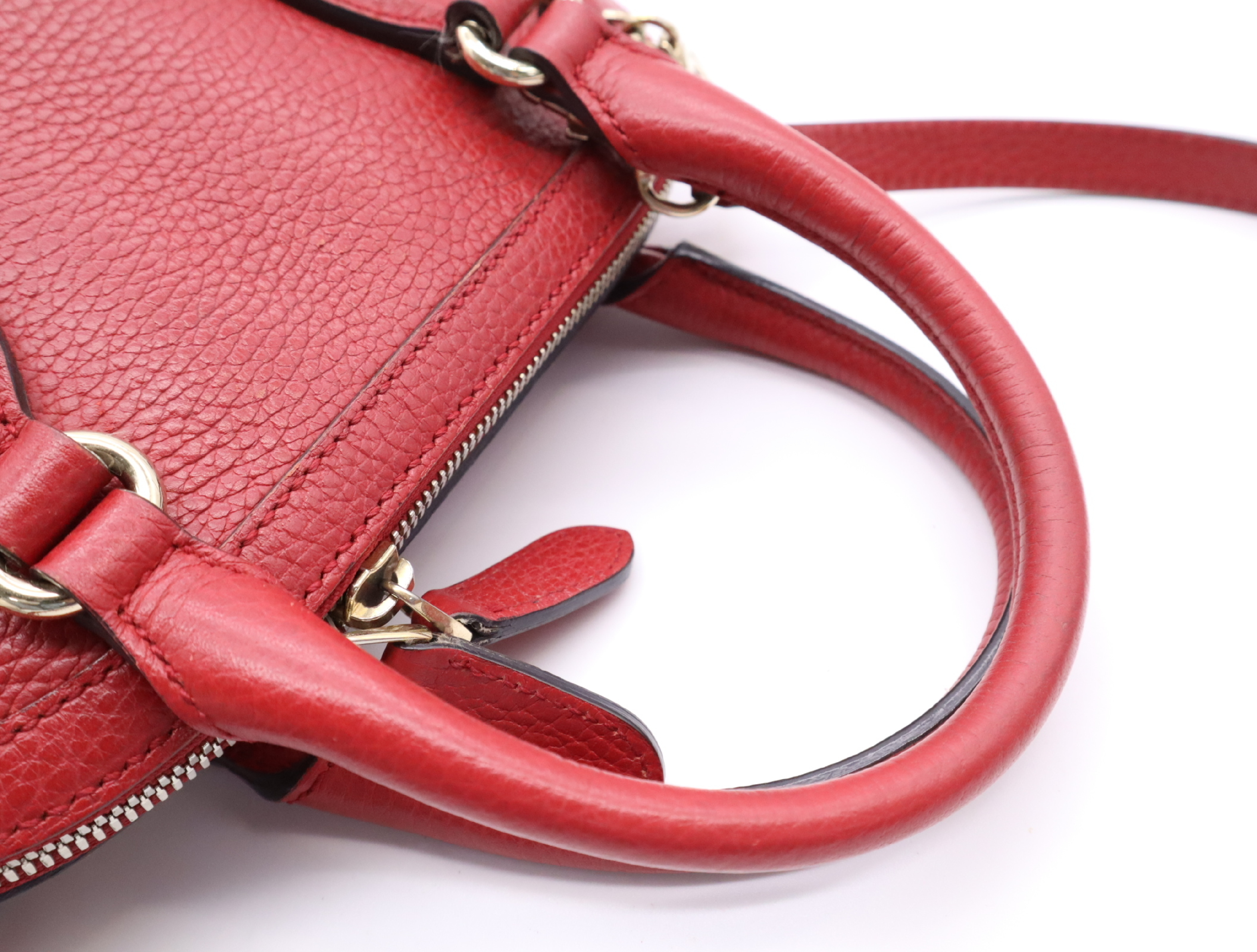 449661 Leather 2-Way Handbag, Red, with Shoulder Strap — view 11