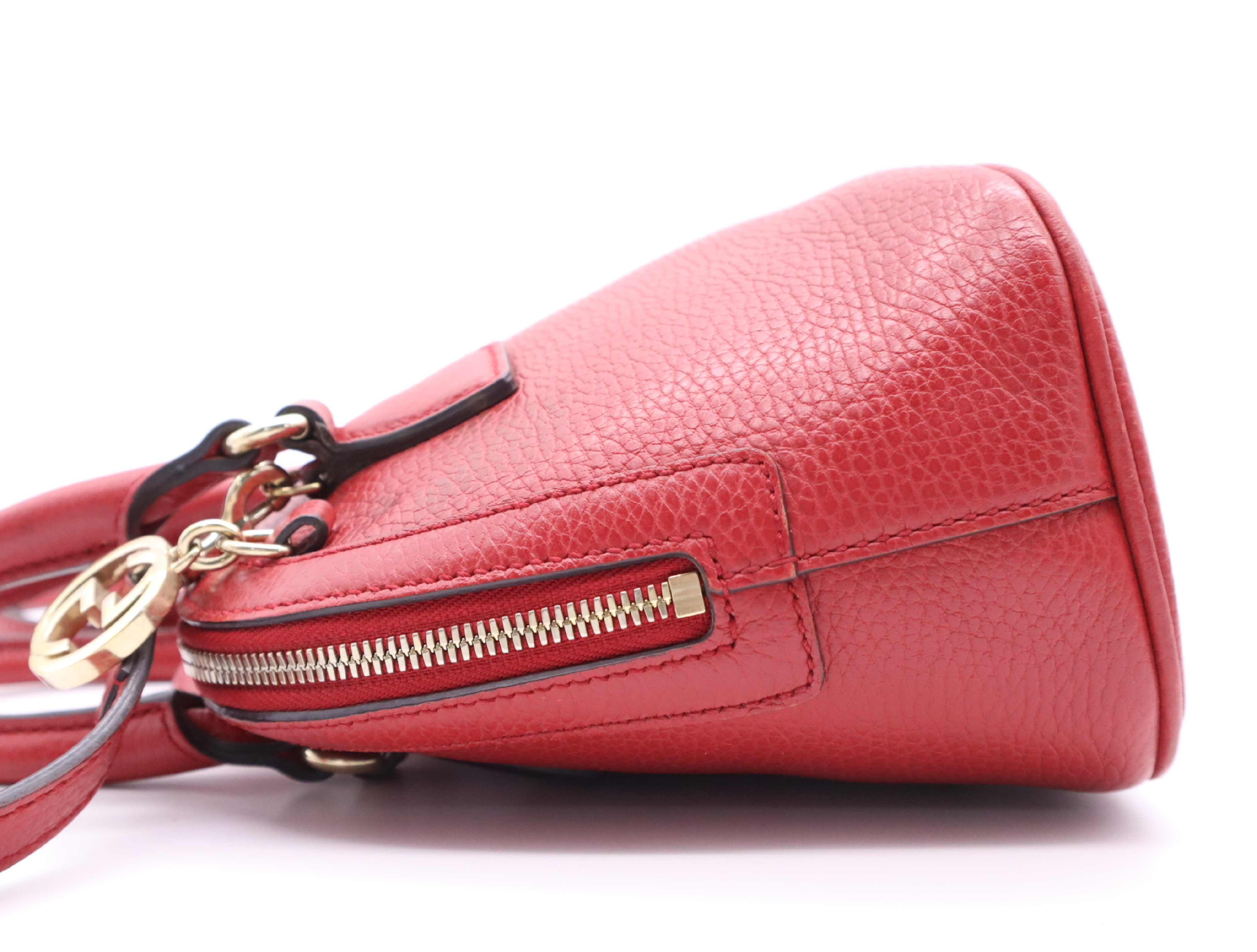 449661 Leather 2-Way Handbag, Red, with Shoulder Strap — view 3