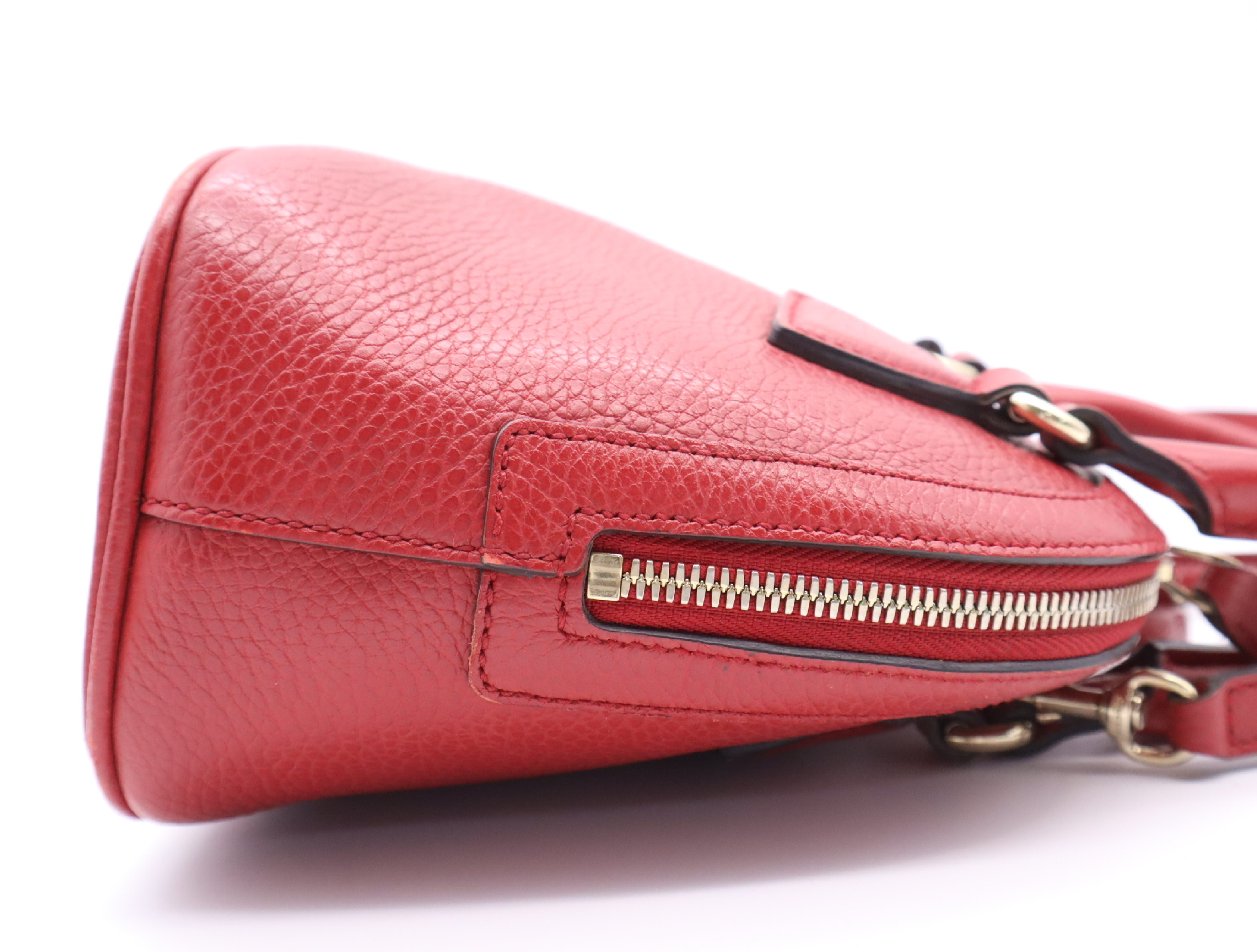 449661 Leather 2-Way Handbag, Red, with Shoulder Strap — view 5