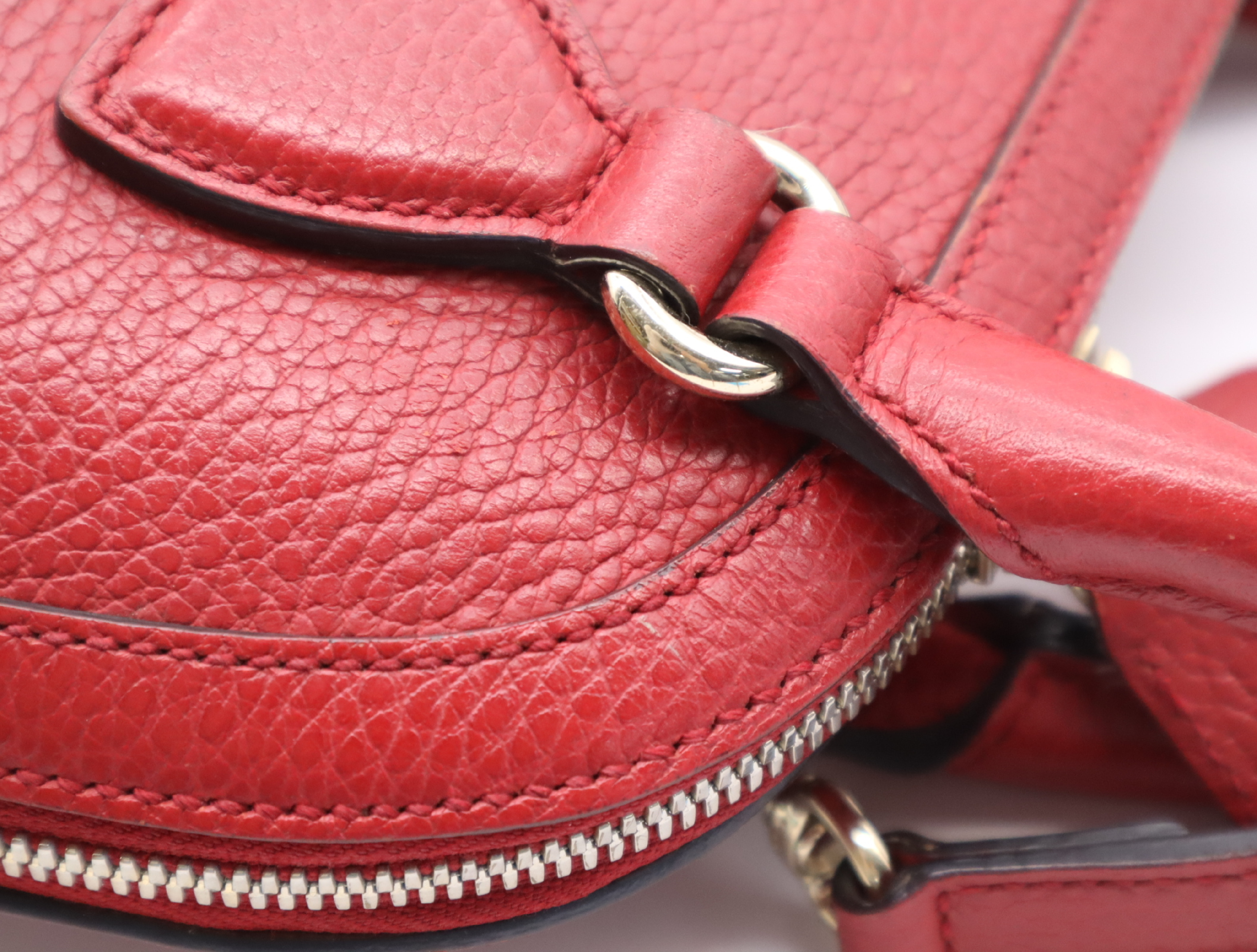 449661 Leather 2-Way Handbag, Red, with Shoulder Strap — view 8