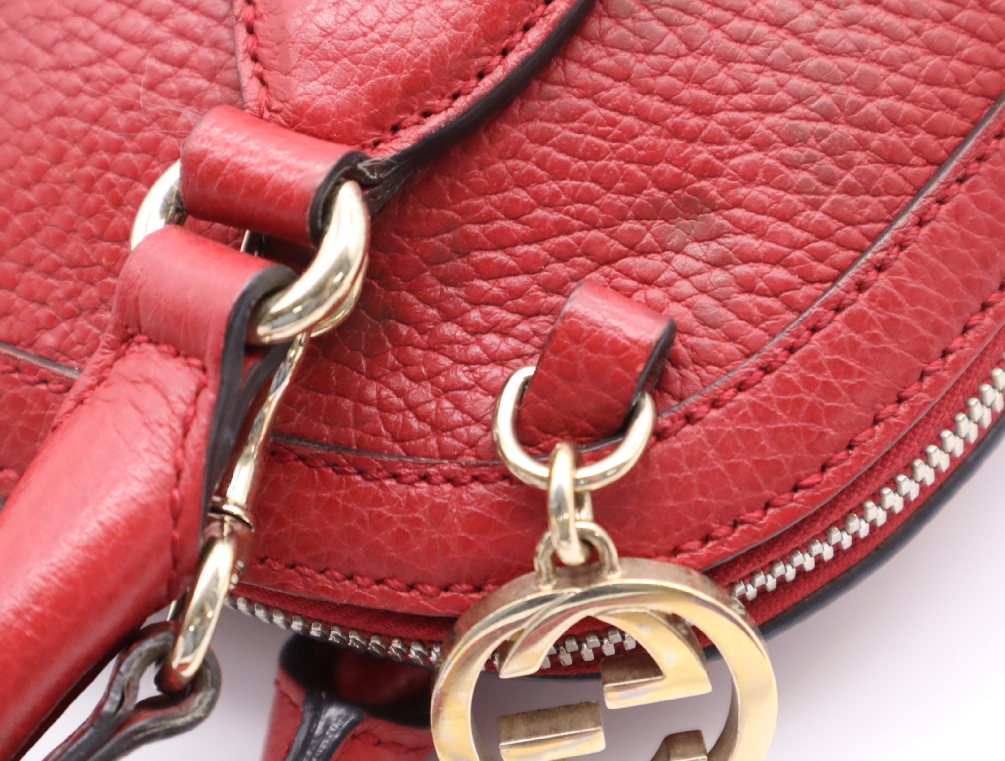 449661 Leather 2-Way Handbag, Red, with Shoulder Strap — view 9