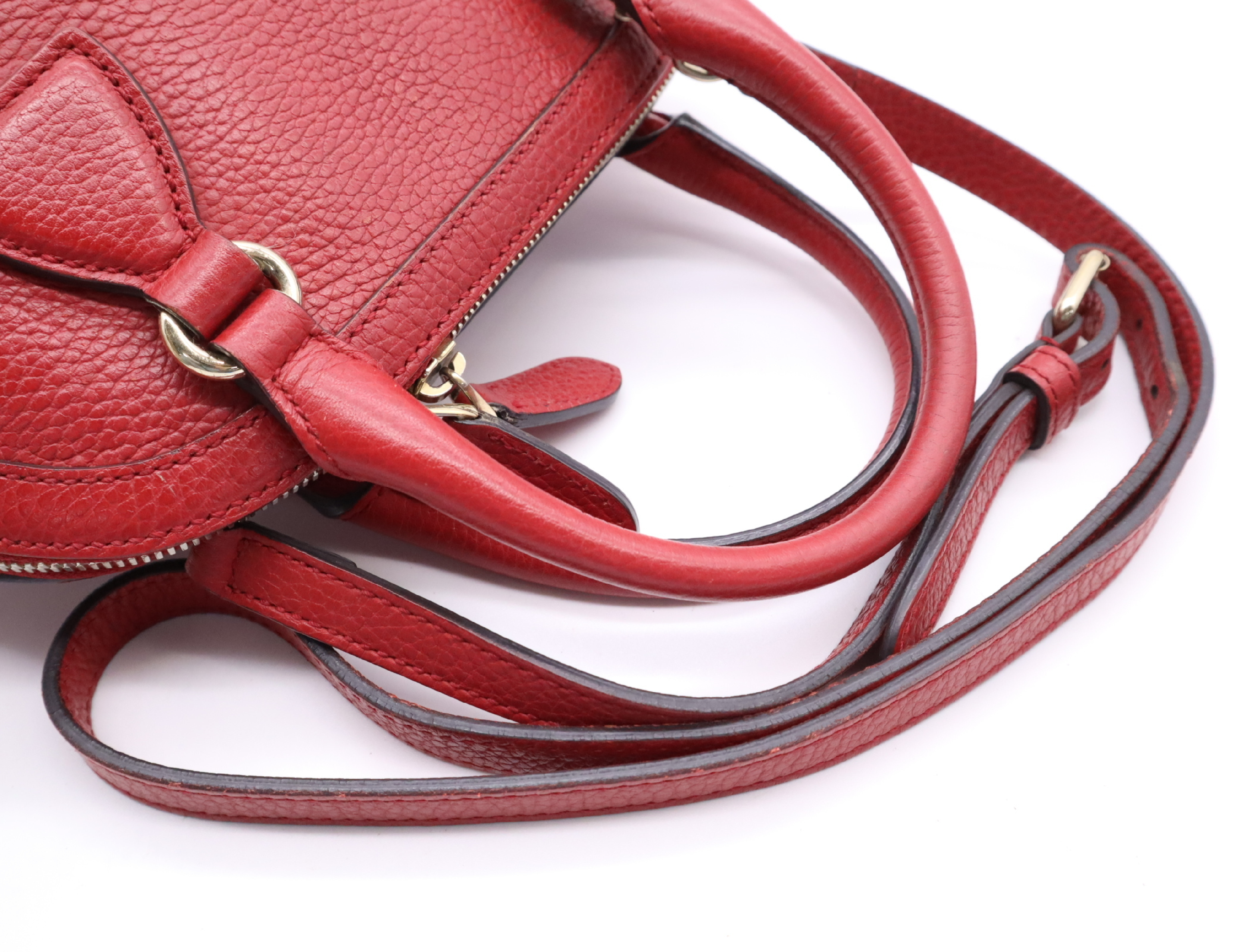 449661 Leather 2-Way Handbag, Red, with Shoulder Strap — view 10