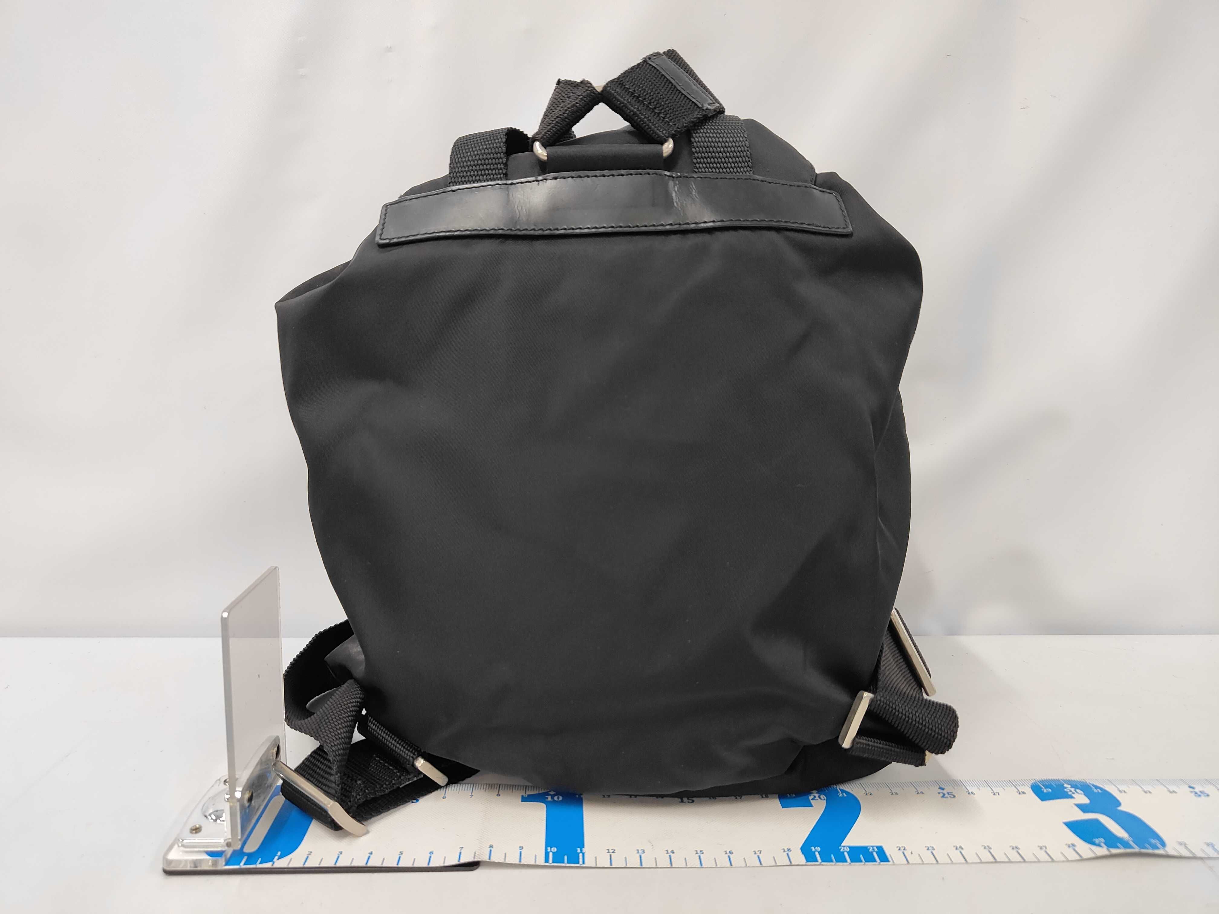 Nylon x Leather Triangle Plate Logo Backpack, Black — view 2