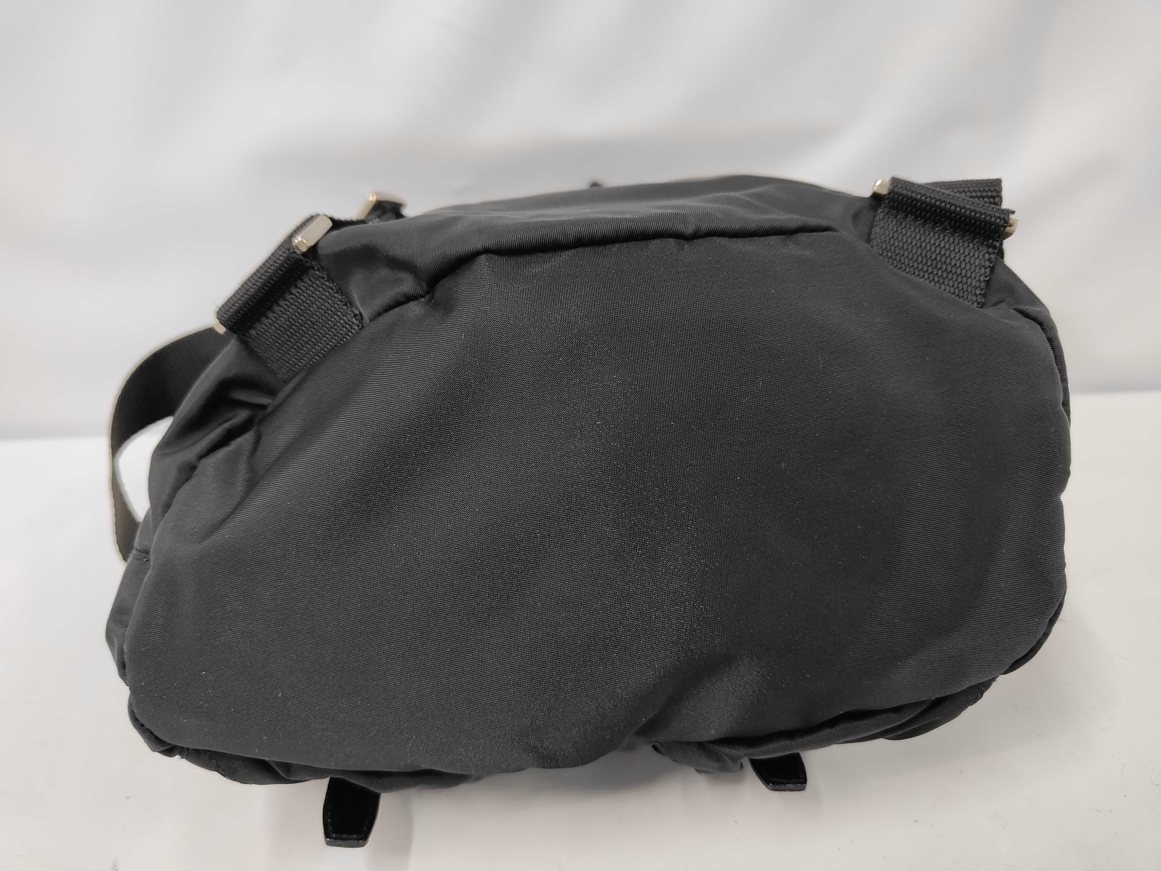 Nylon x Leather Triangle Plate Logo Backpack, Black — view 3