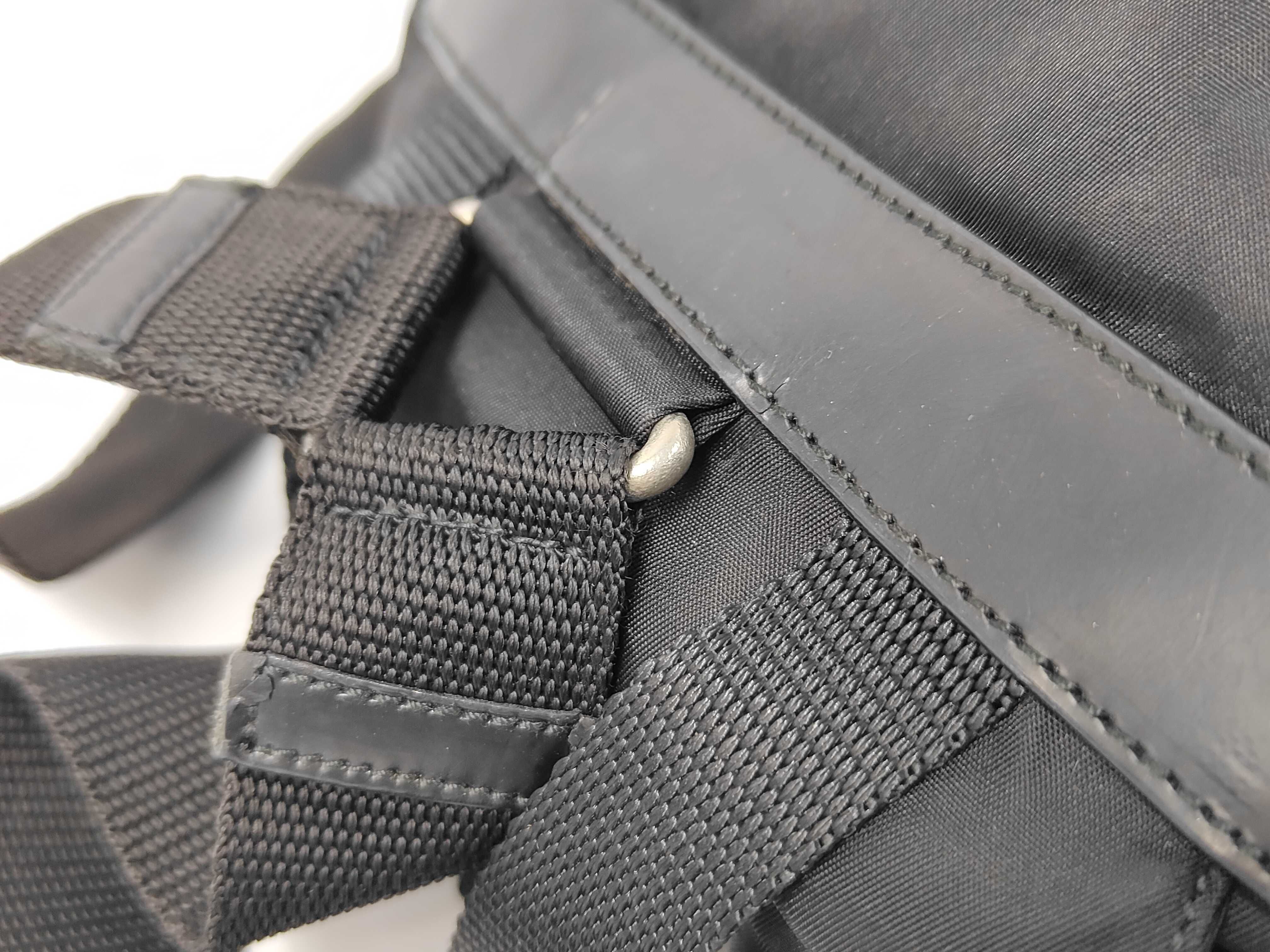 Nylon x Leather Triangle Plate Logo Backpack, Black — view 5