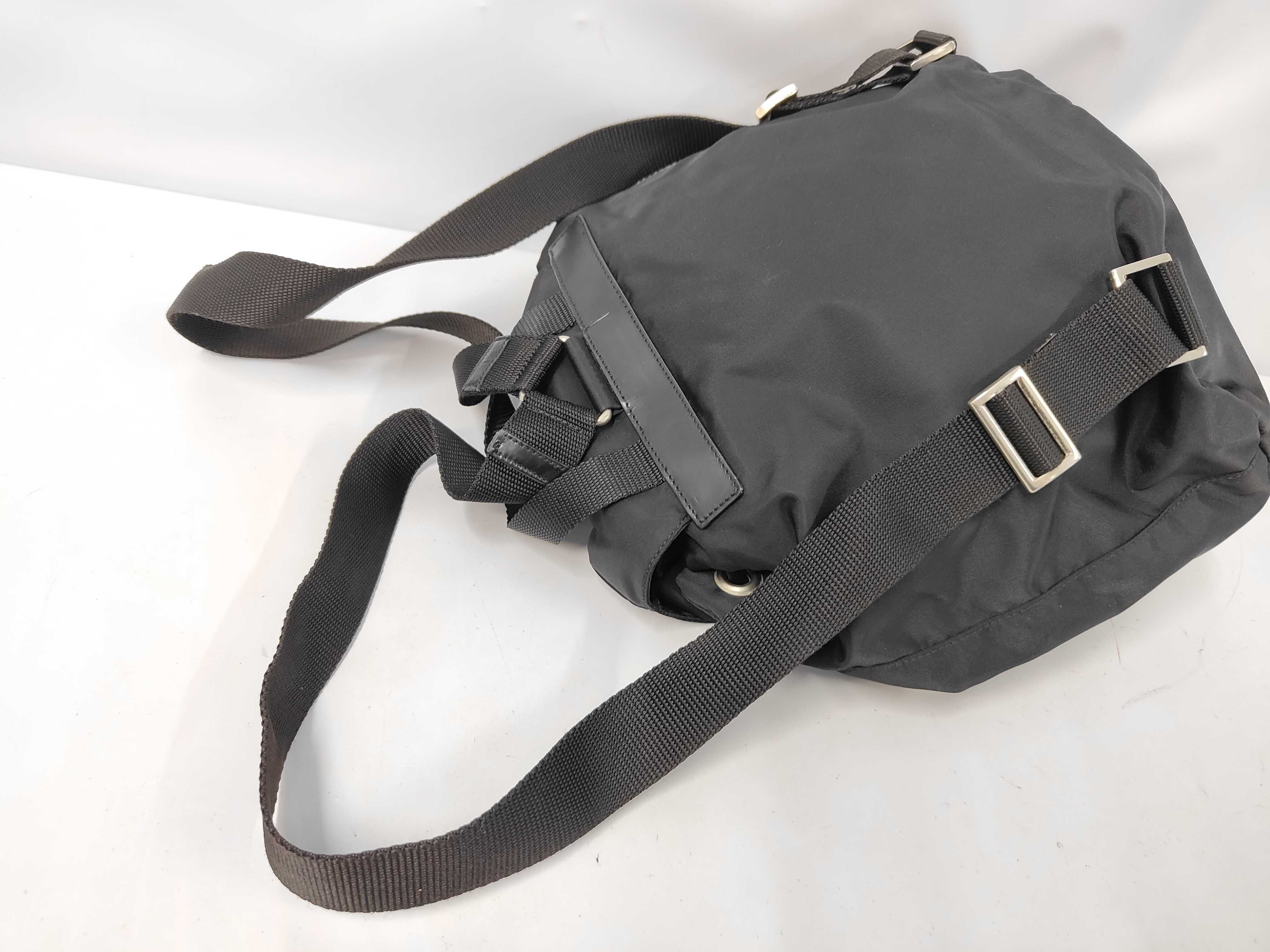 Nylon x Leather Triangle Plate Logo Backpack, Black — view 6