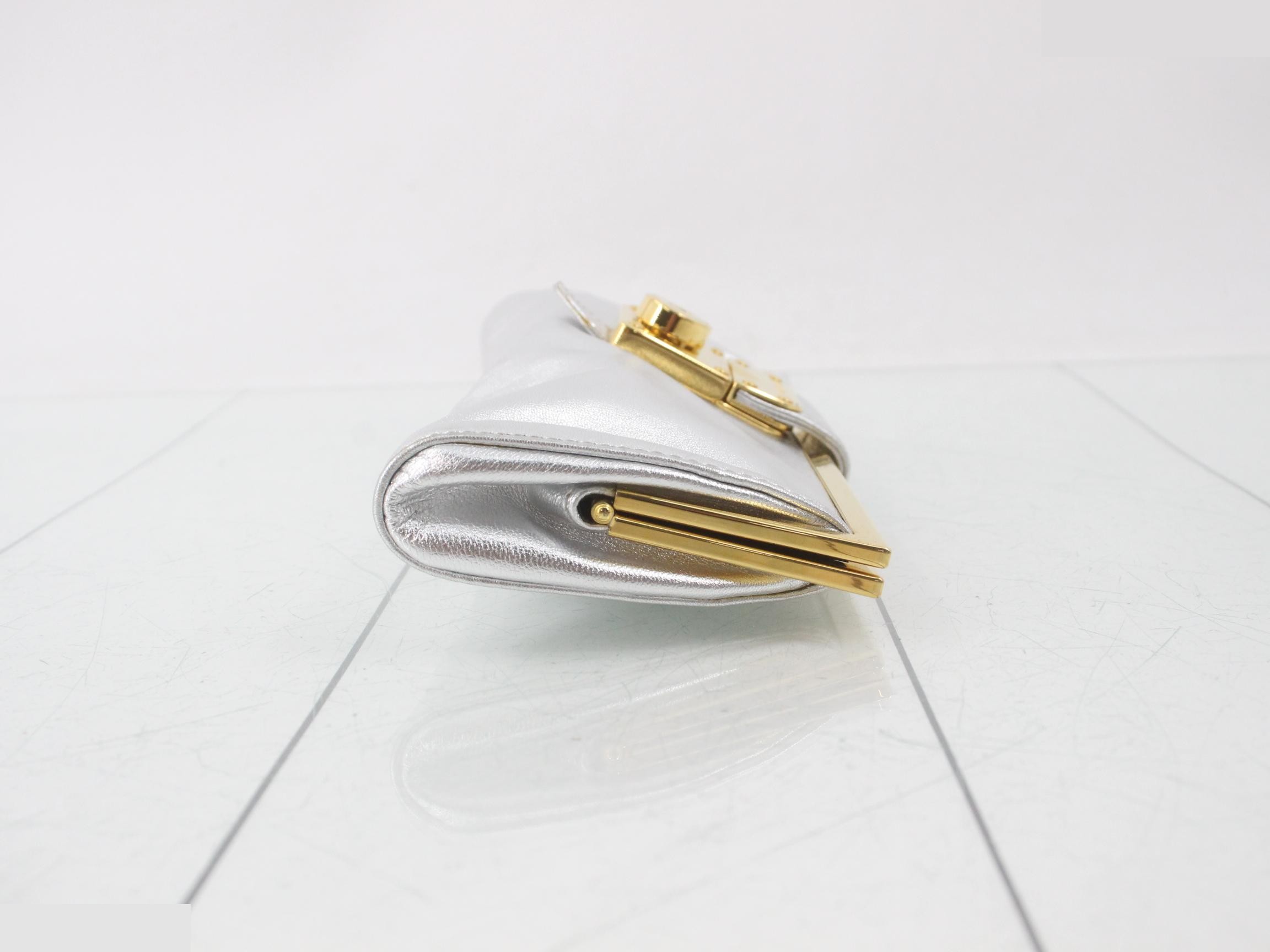 Clutch bag, gold hardware, leather, silver — view 3
