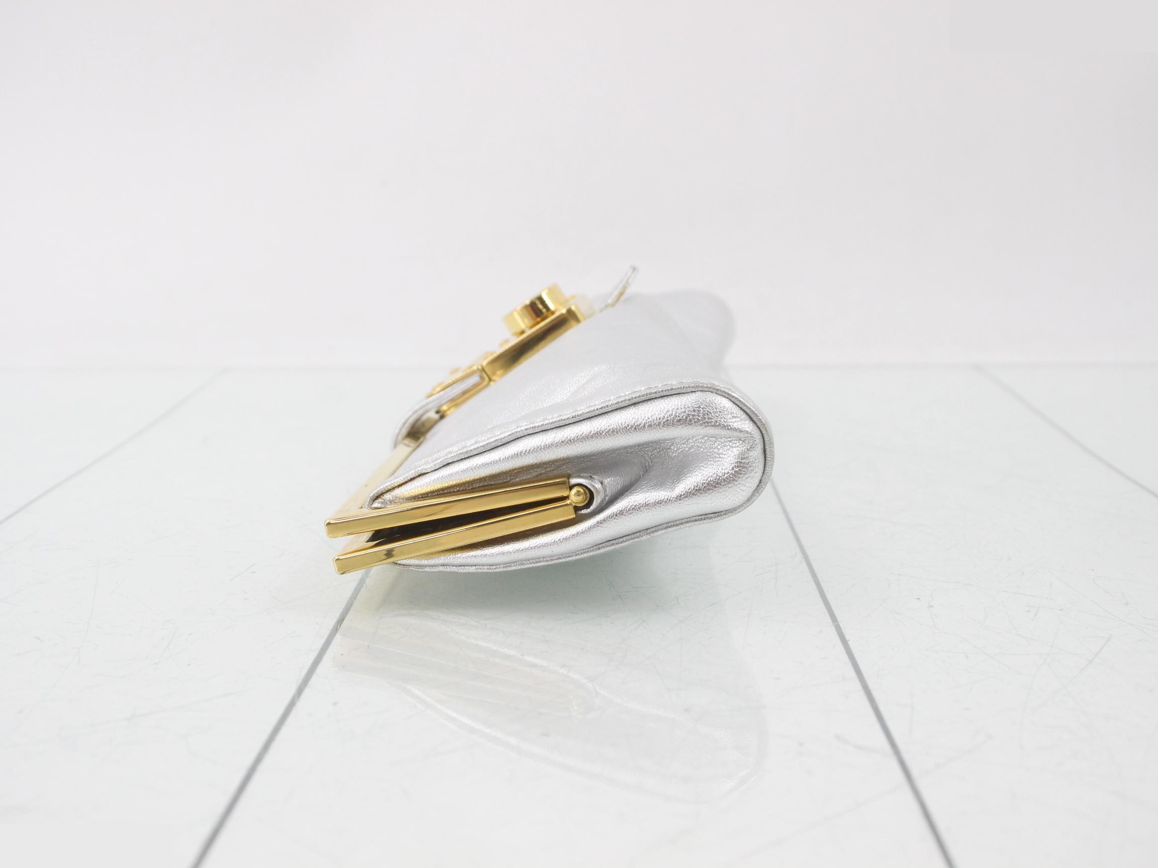 Clutch bag, gold hardware, leather, silver — view 4