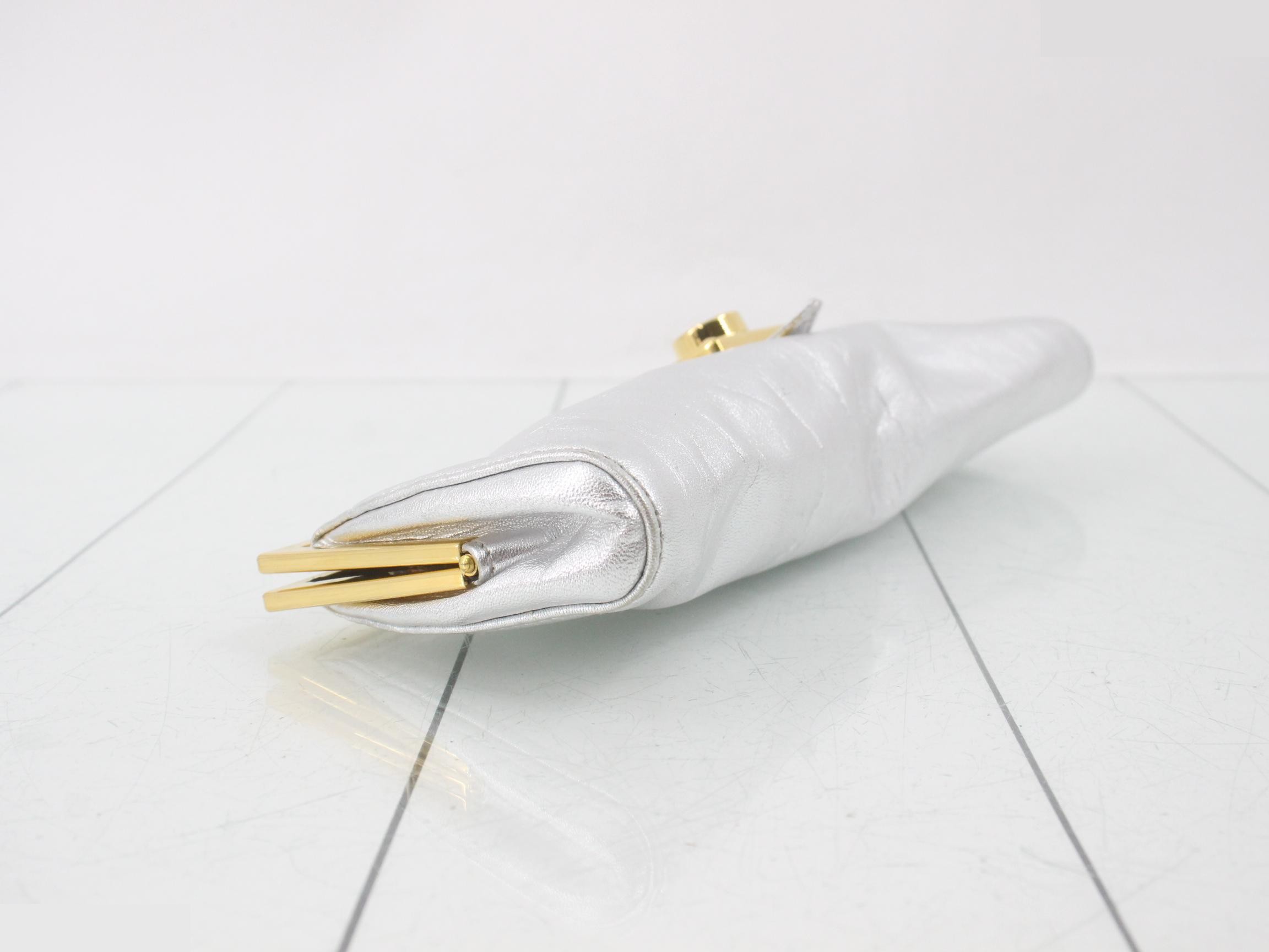 Clutch bag, gold hardware, leather, silver — view 5