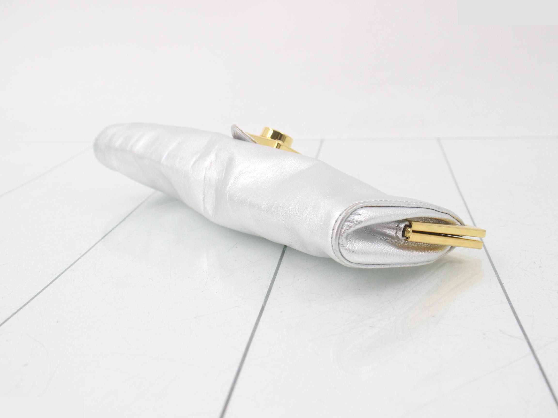 Clutch bag, gold hardware, leather, silver — view 6
