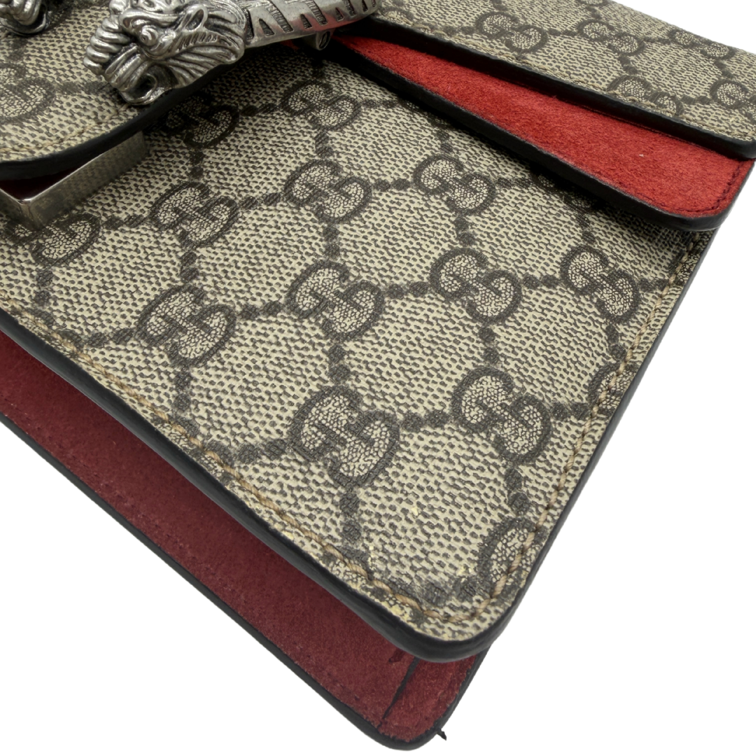 Dionysus GG Supreme Canvas Suede Red Chain Shoulder Bag — view 5