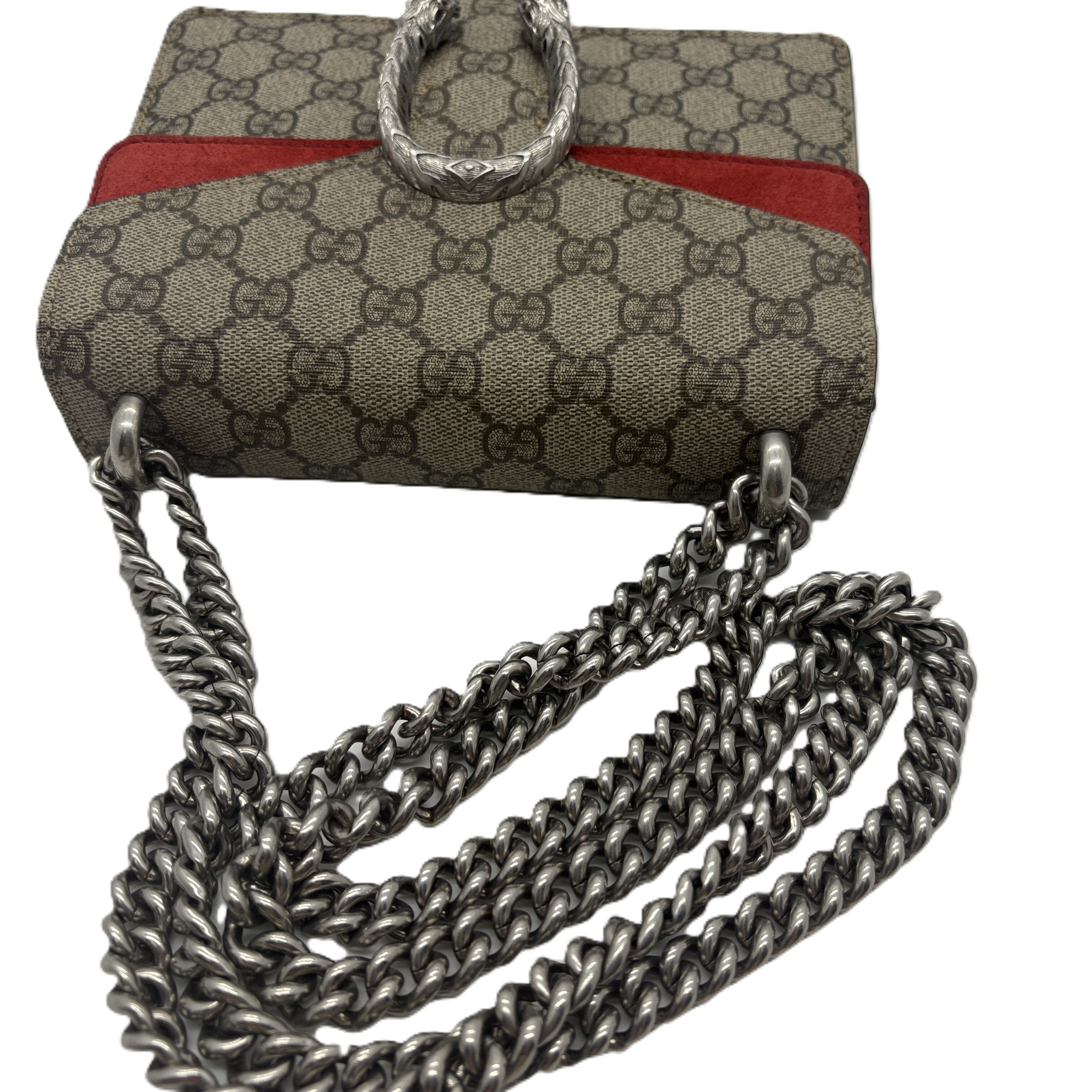 Dionysus GG Supreme Canvas Suede Red Chain Shoulder Bag — view 8