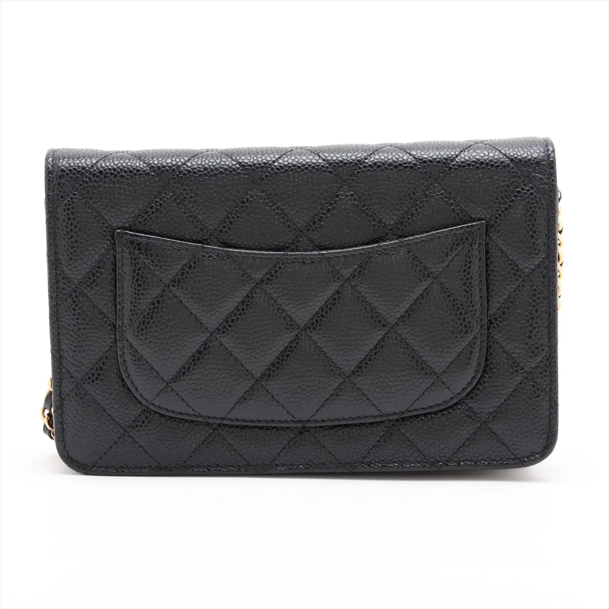 Matelassé Caviar Skin Chain Wallet, Black with Gold Hardware, EC602K80, Random Plate, AP0250 — view 2