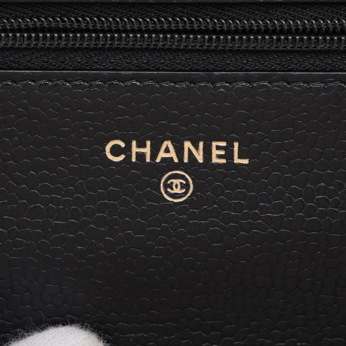 Matelassé Caviar Skin Chain Wallet, Black with Gold Hardware, EC602K80, Random Plate, AP0250 — view 12
