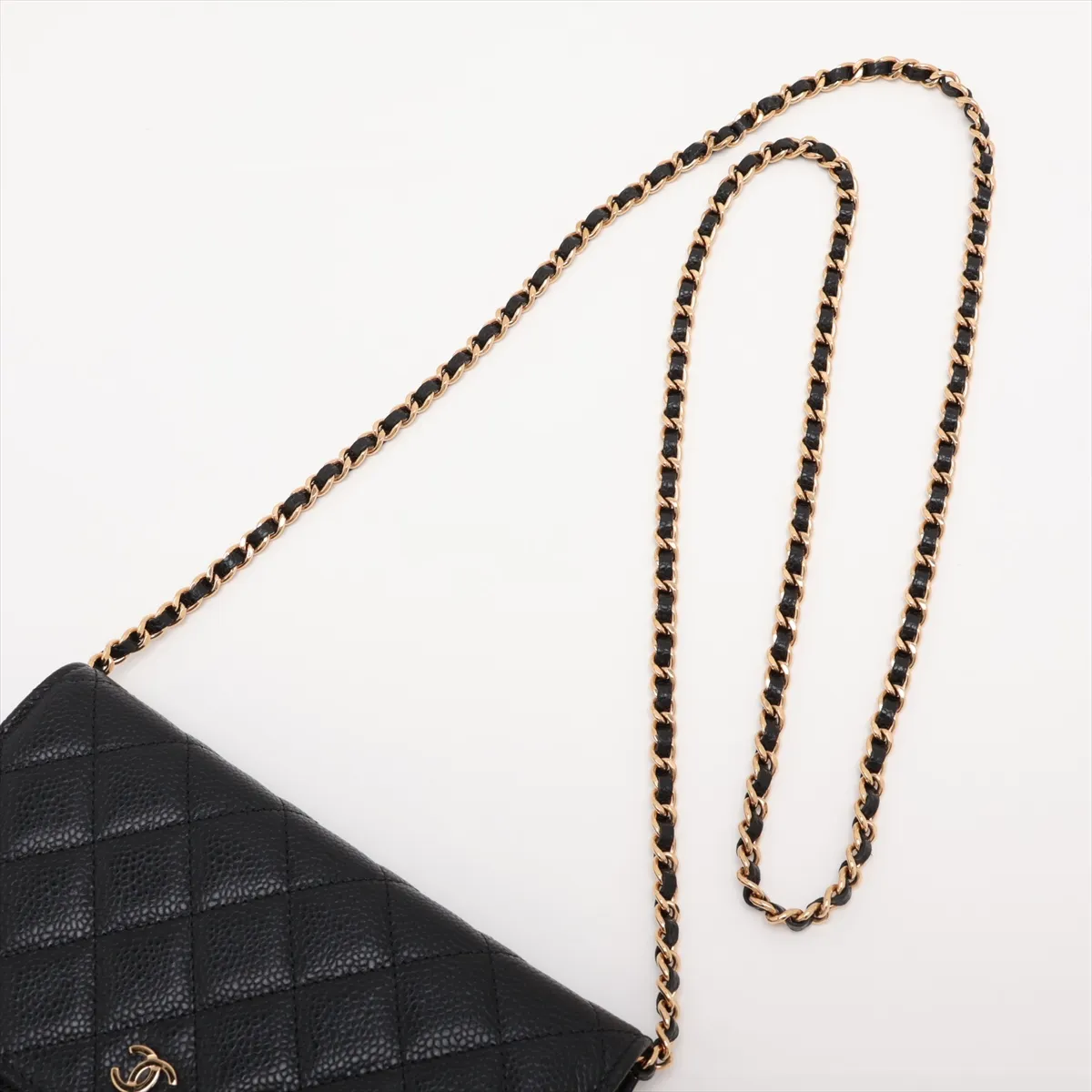 Matelassé Caviar Skin Chain Wallet, Black with Gold Hardware, EC602K80, Random Plate, AP0250 — view 5