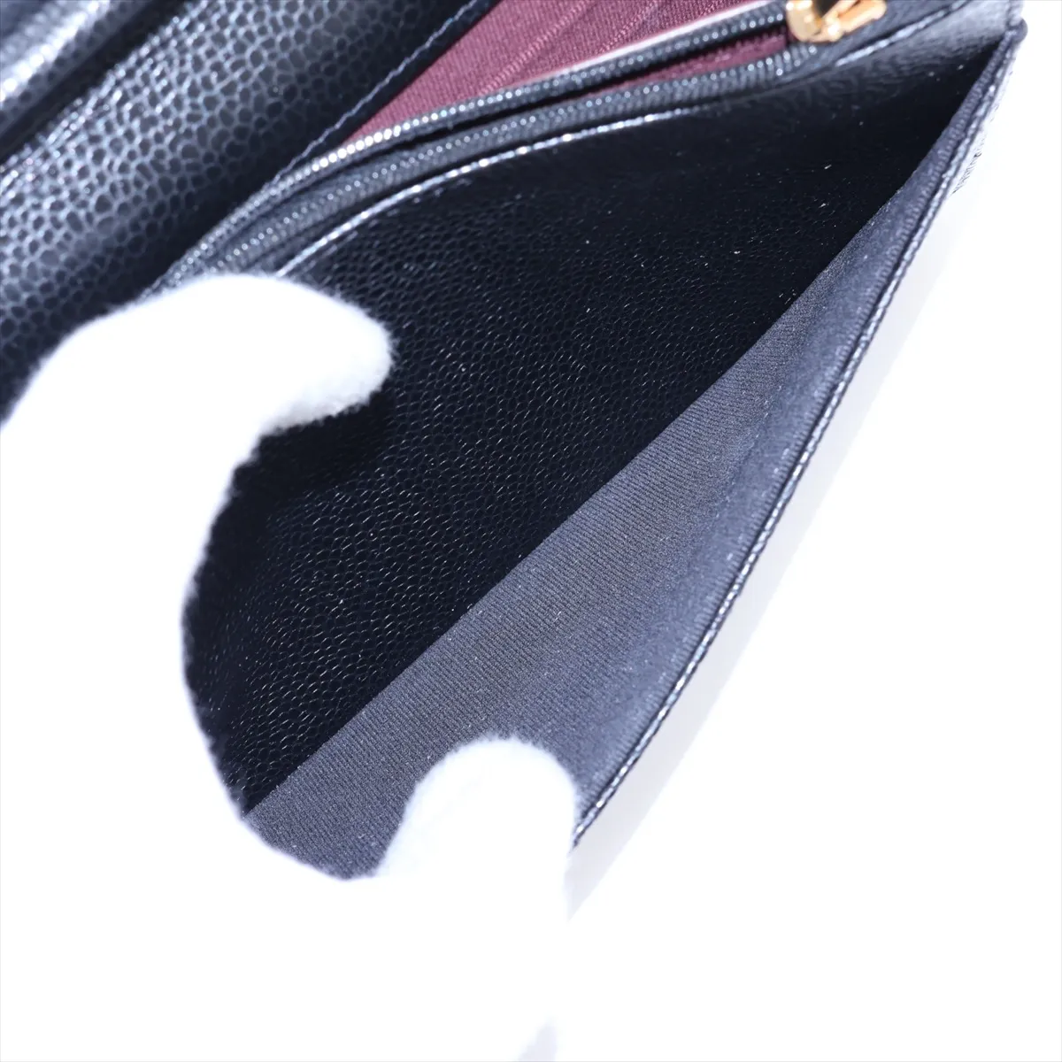 Matelassé Caviar Skin Chain Wallet, Black with Gold Hardware, EC602K80, Random Plate, AP0250 — view 9