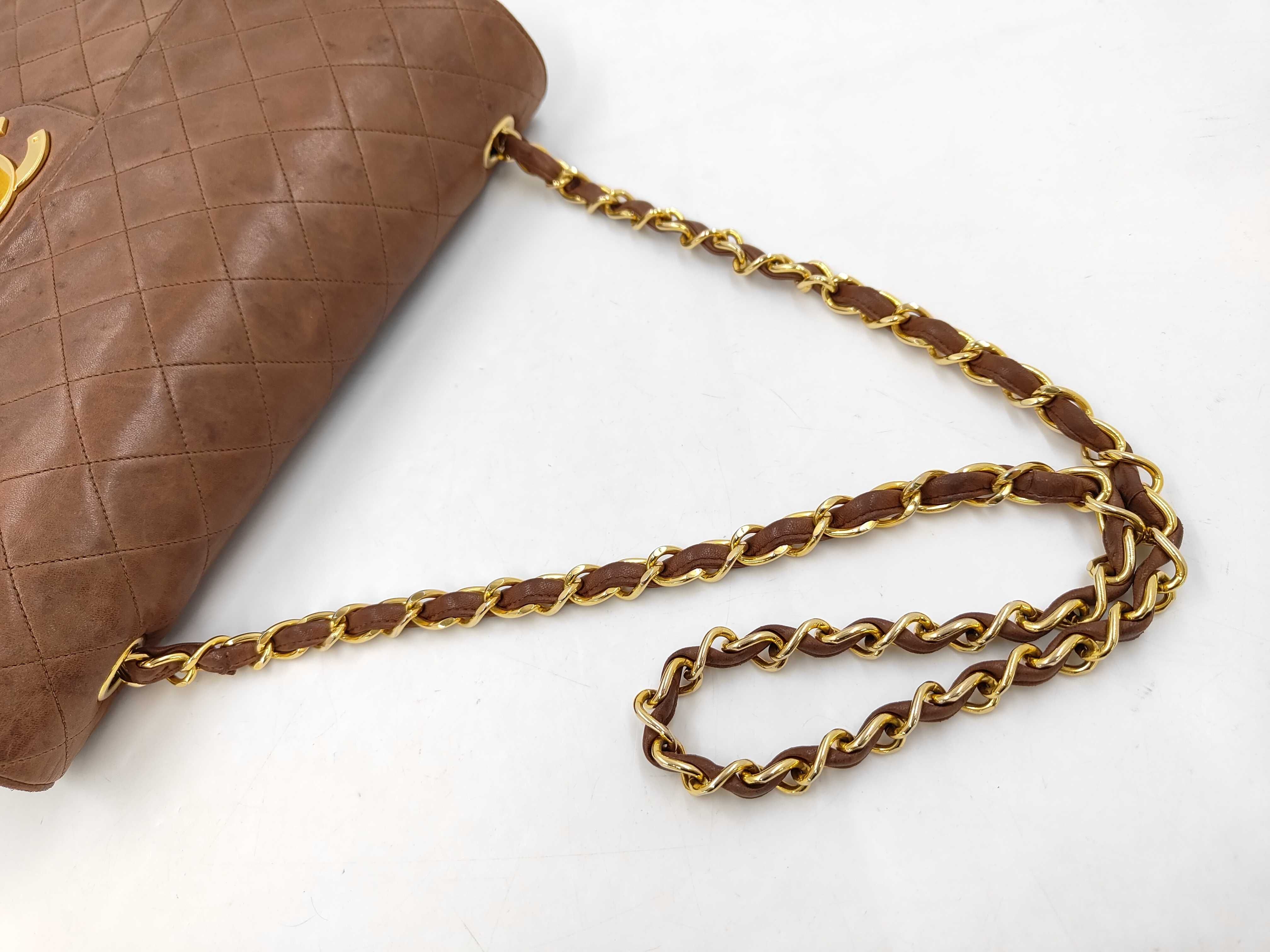 Large Matelassé Lambskin Chain Shoulder Bag, Brown, Series 3 — view 3