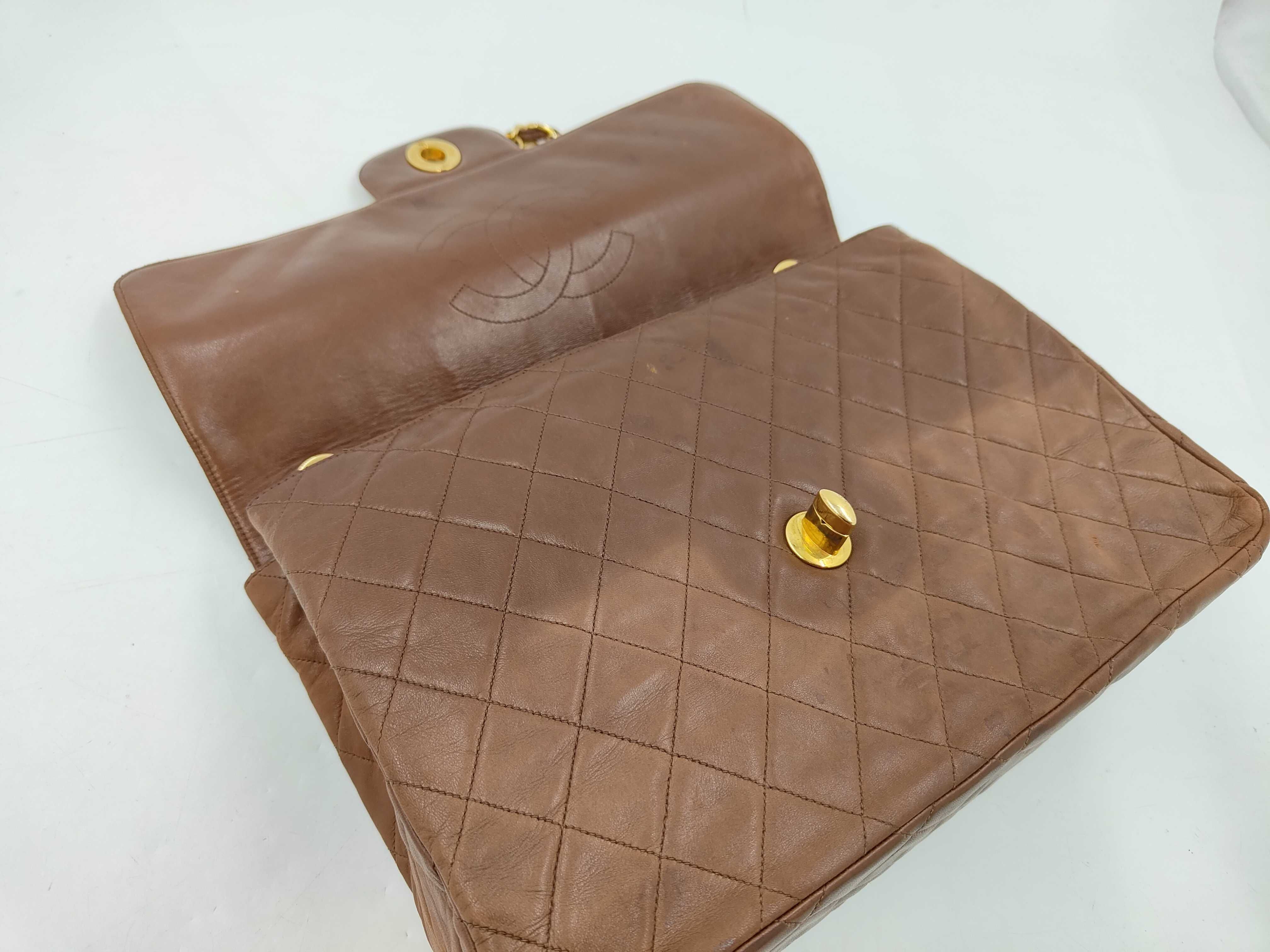 Large Matelassé Lambskin Chain Shoulder Bag, Brown, Series 3 — view 8