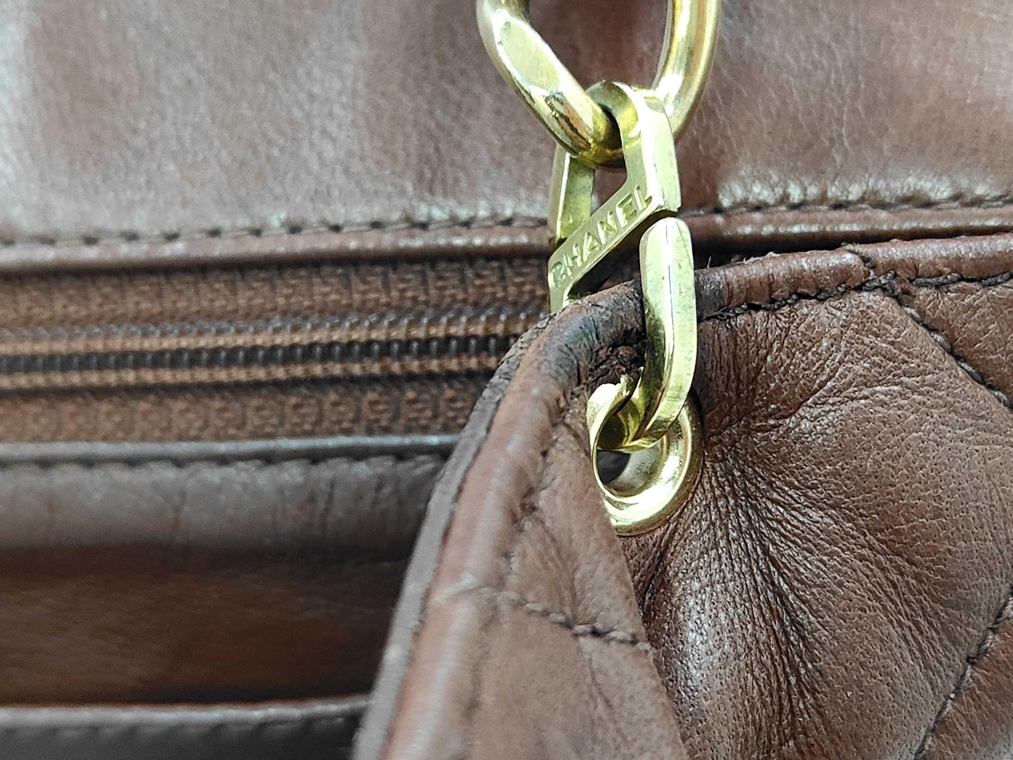 Large Matelassé Lambskin Chain Shoulder Bag, Brown, Series 3 — view 9