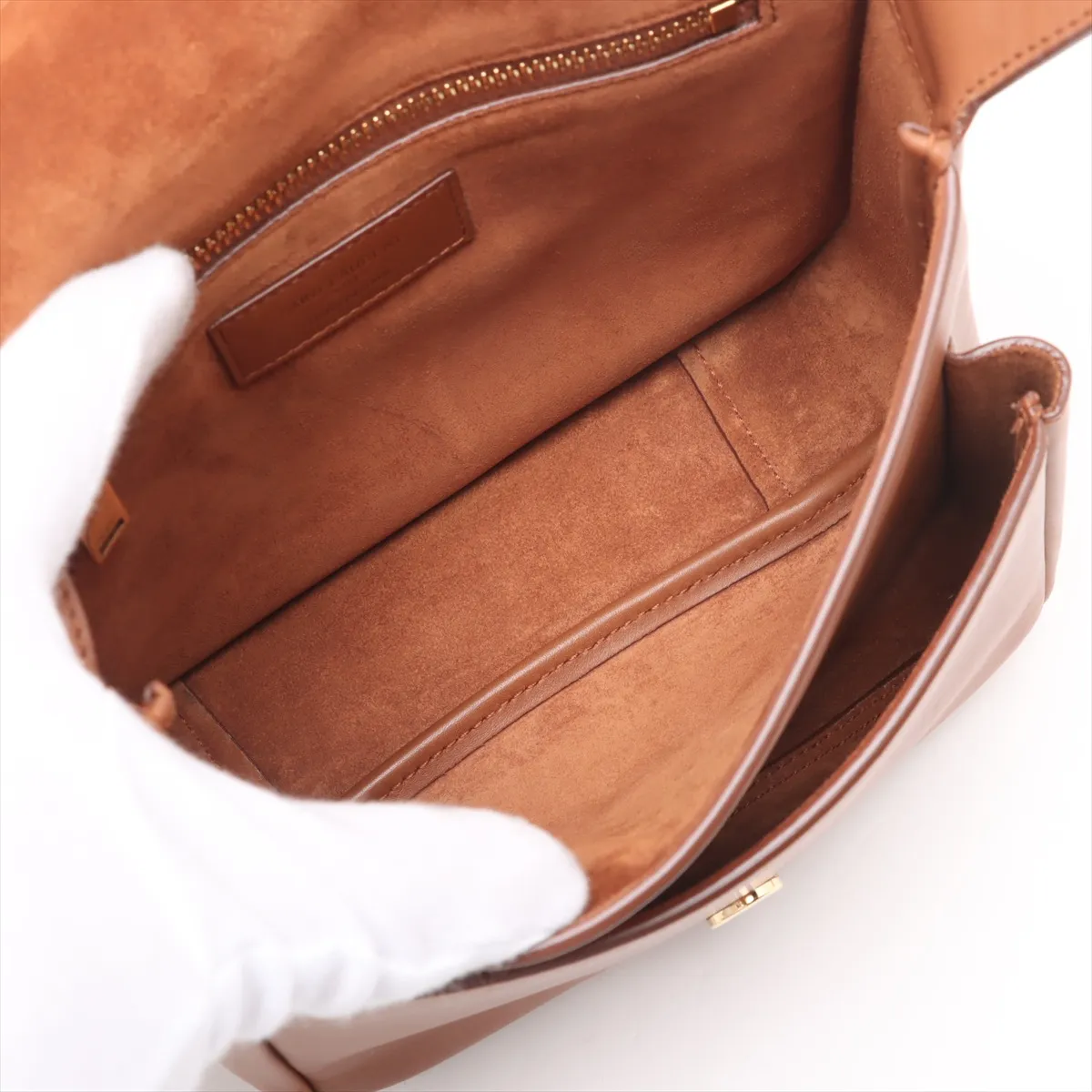 Small Satchel Leather Shoulder Bag, Brown, 819627 — view 7