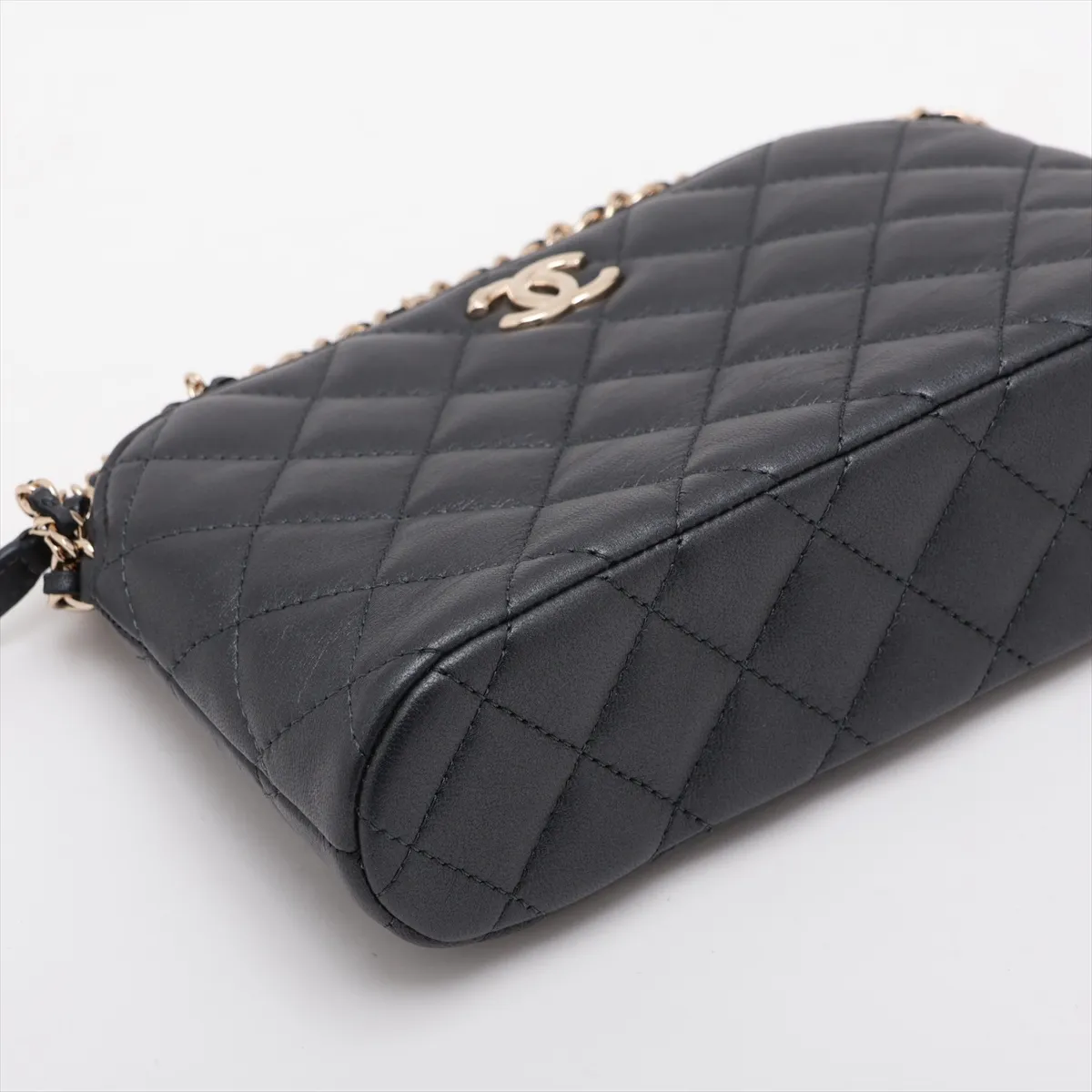 Matelassé Lambskin Chain Shoulder Bag, Gray with Gold Hardware, CK3HPPUH, Random Serial Number AP4526 — view 4